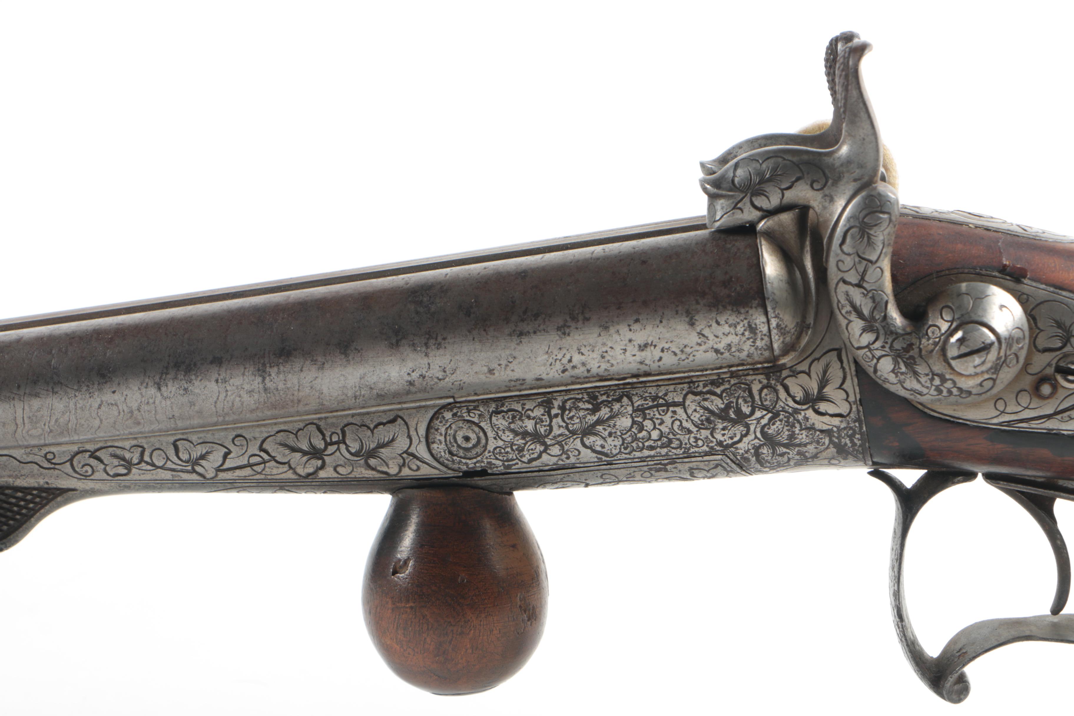 Antique Ornamented Pinfire Double Barrel Black Powder Shotgun
