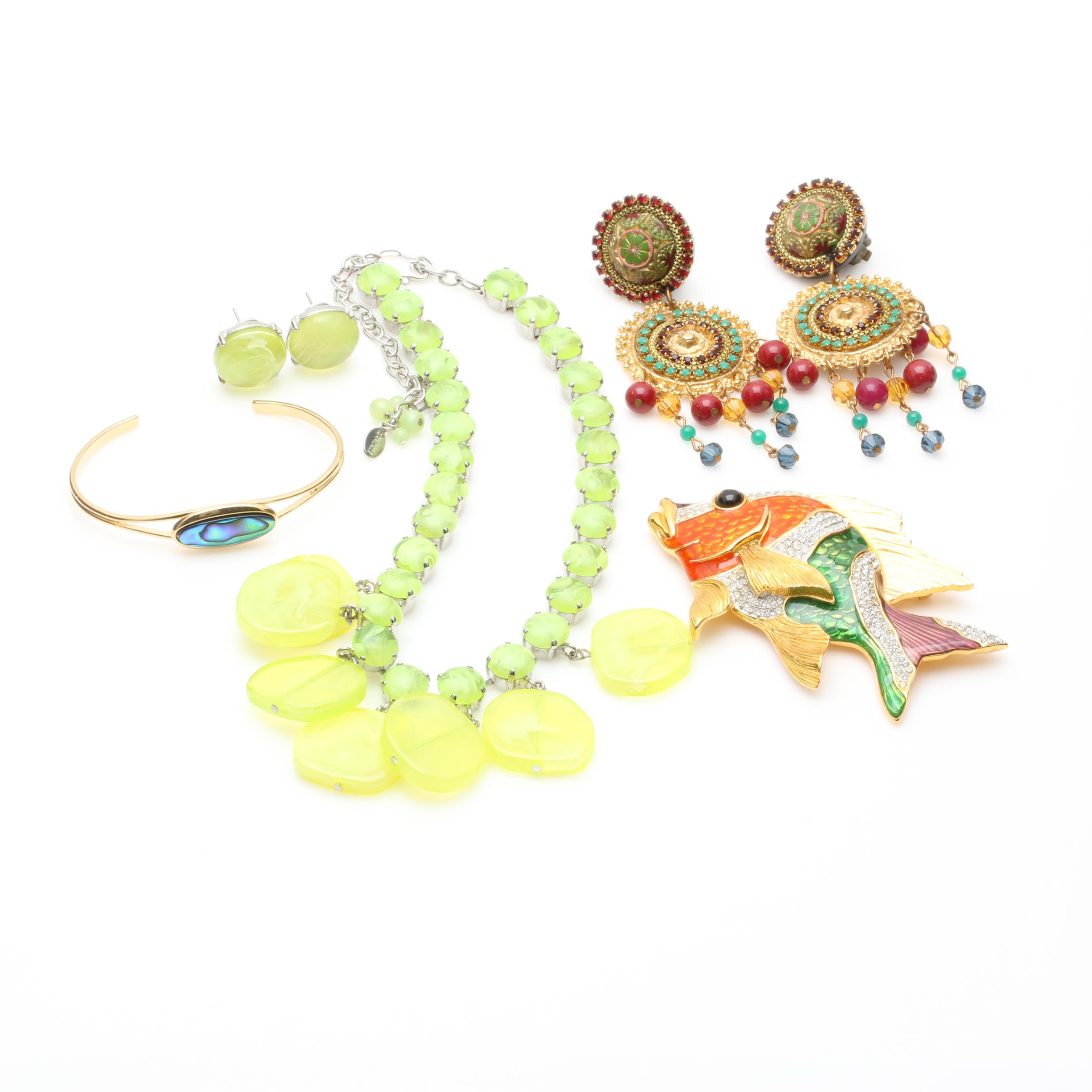 Costume Jewelry Featuring Pieces by Carlisle and Abalone Bracelet