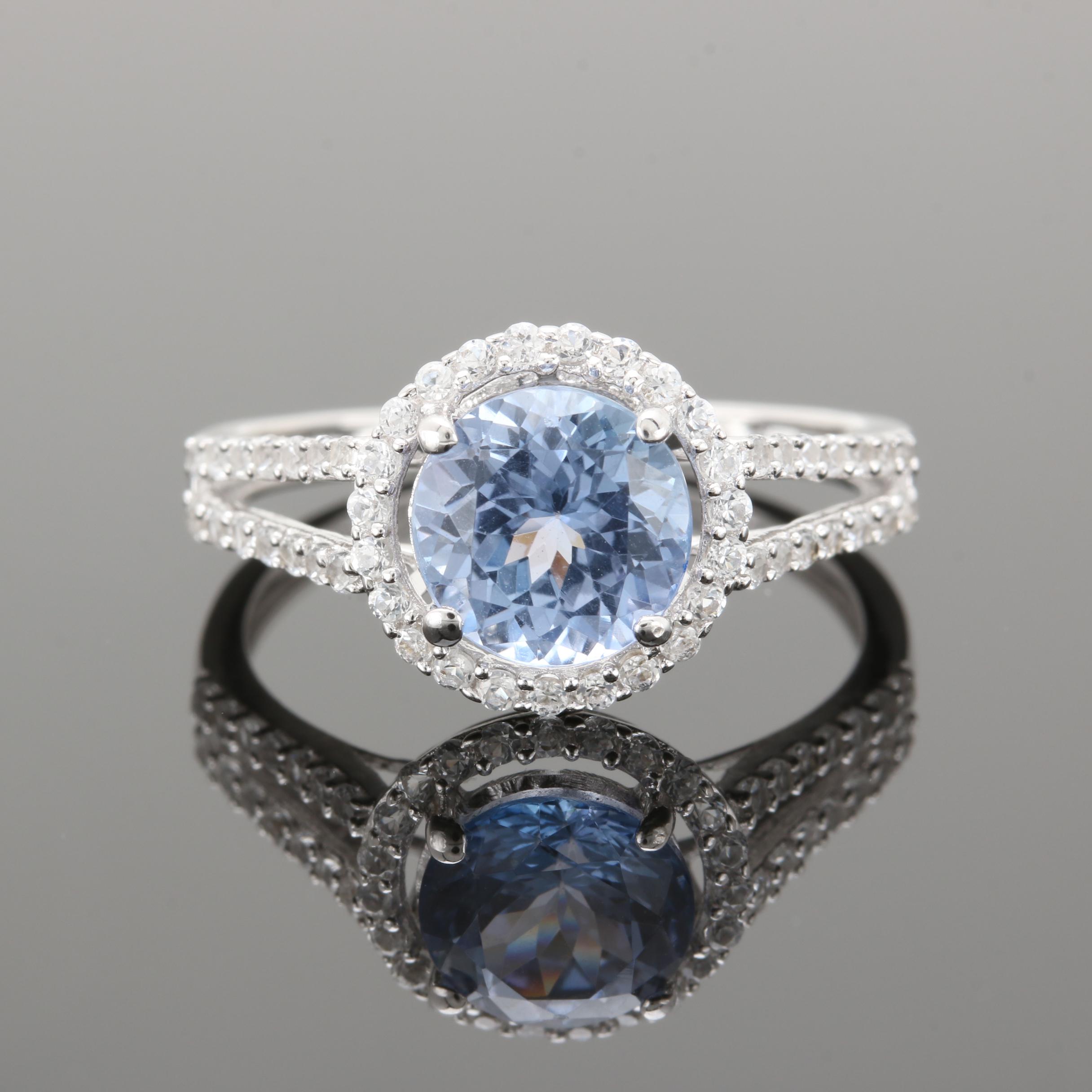 Sterling Silver Tanzanite and White Topaz Ring