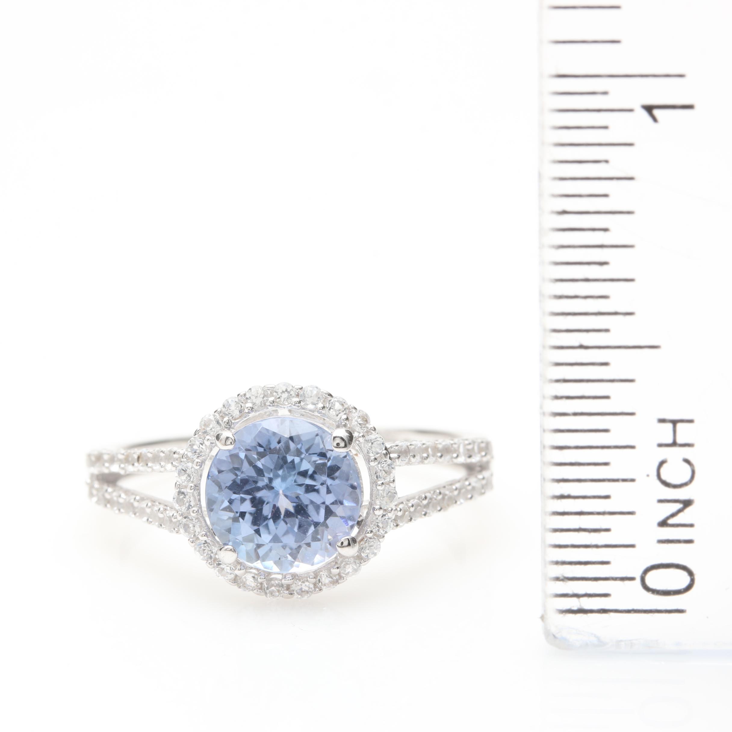 Sterling Silver Tanzanite and White Topaz Ring