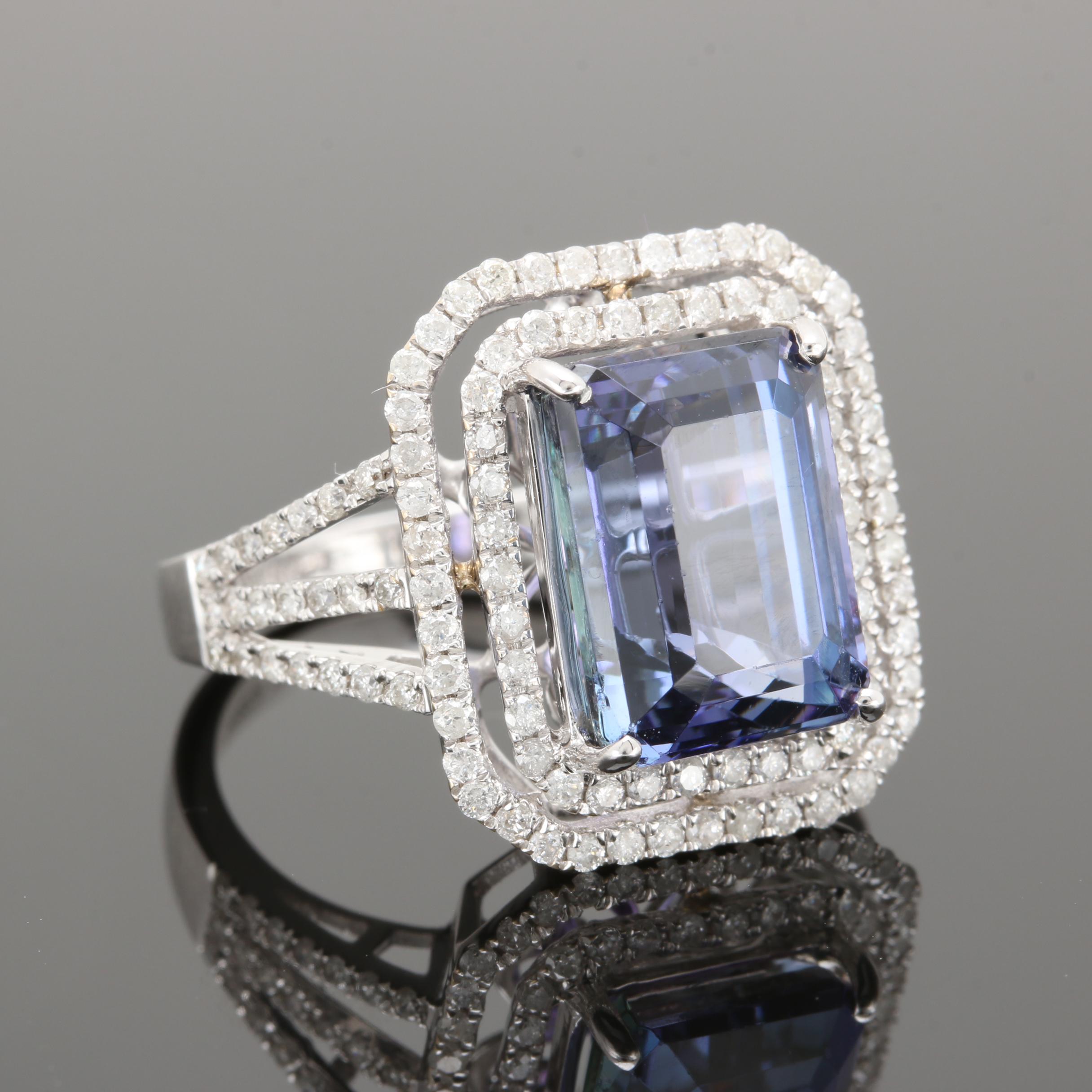 18K White Gold 6.87 CT Tanzanite and Diamond Ring With GIA Report