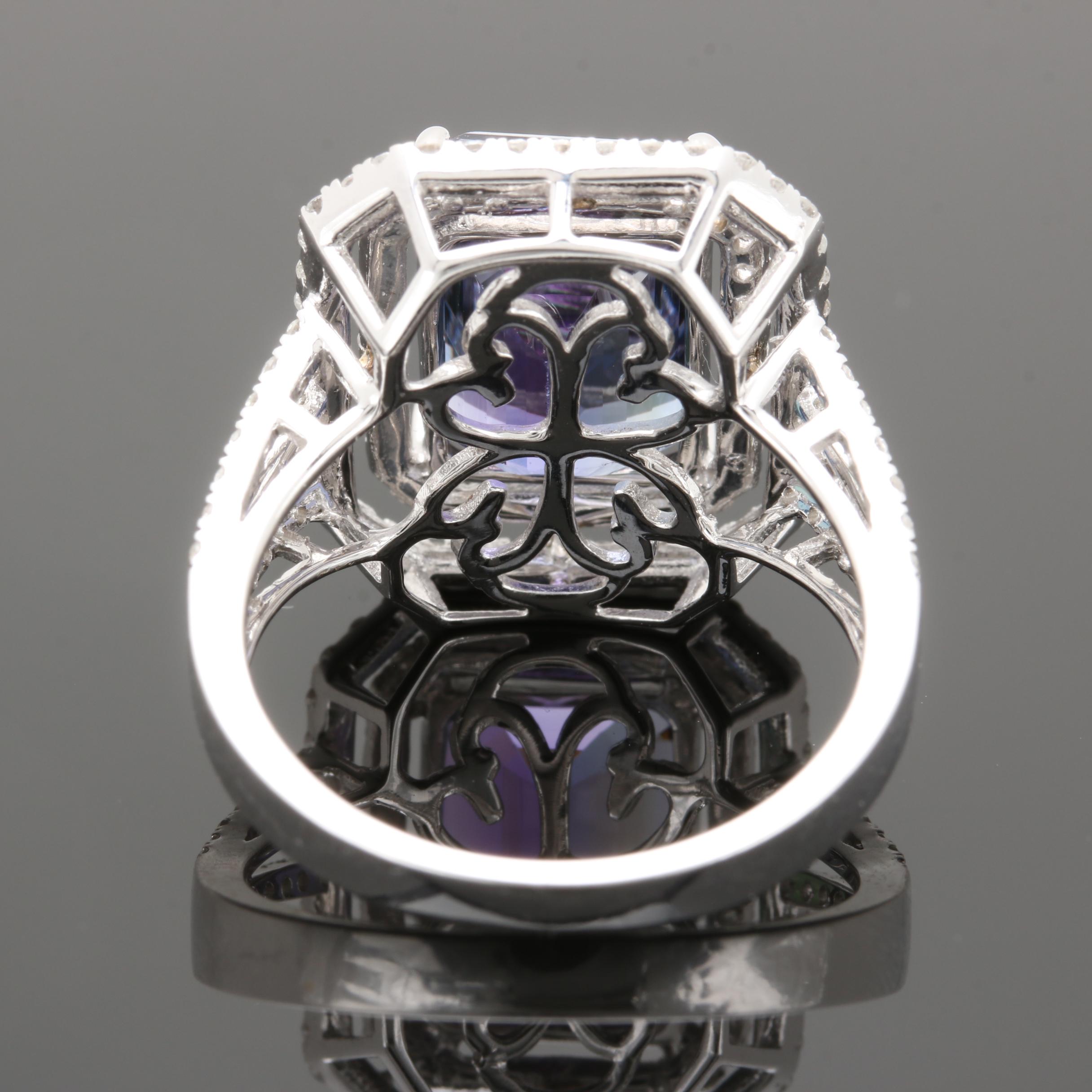 18K White Gold 6.87 CT Tanzanite and Diamond Ring With GIA Report