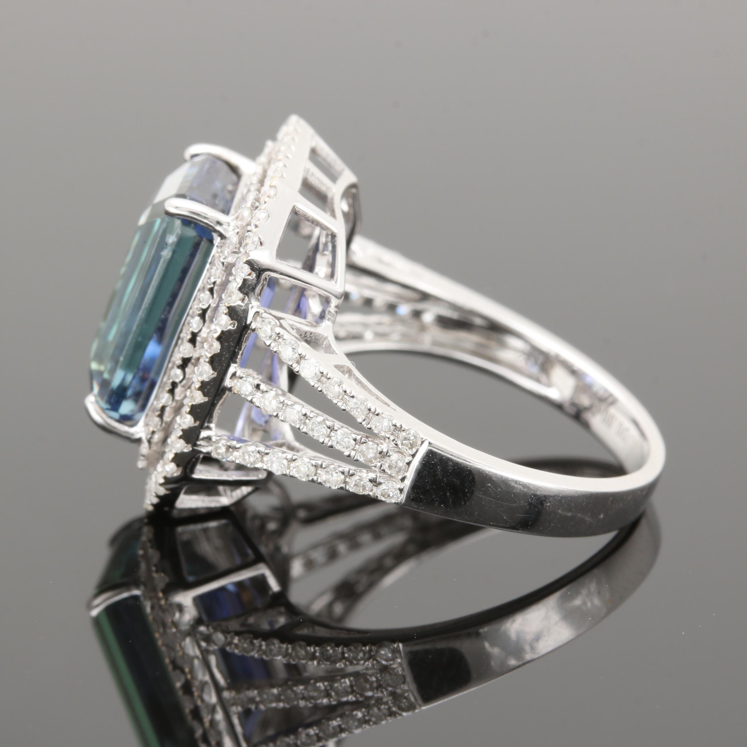 18K White Gold 6.87 CT Tanzanite and Diamond Ring With GIA Report