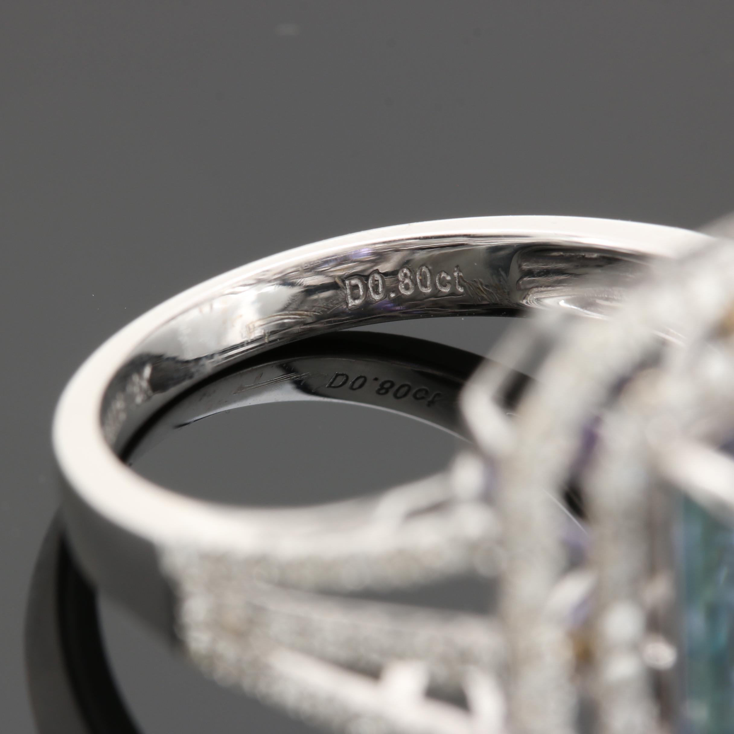 18K White Gold 6.87 CT Tanzanite and Diamond Ring With GIA Report