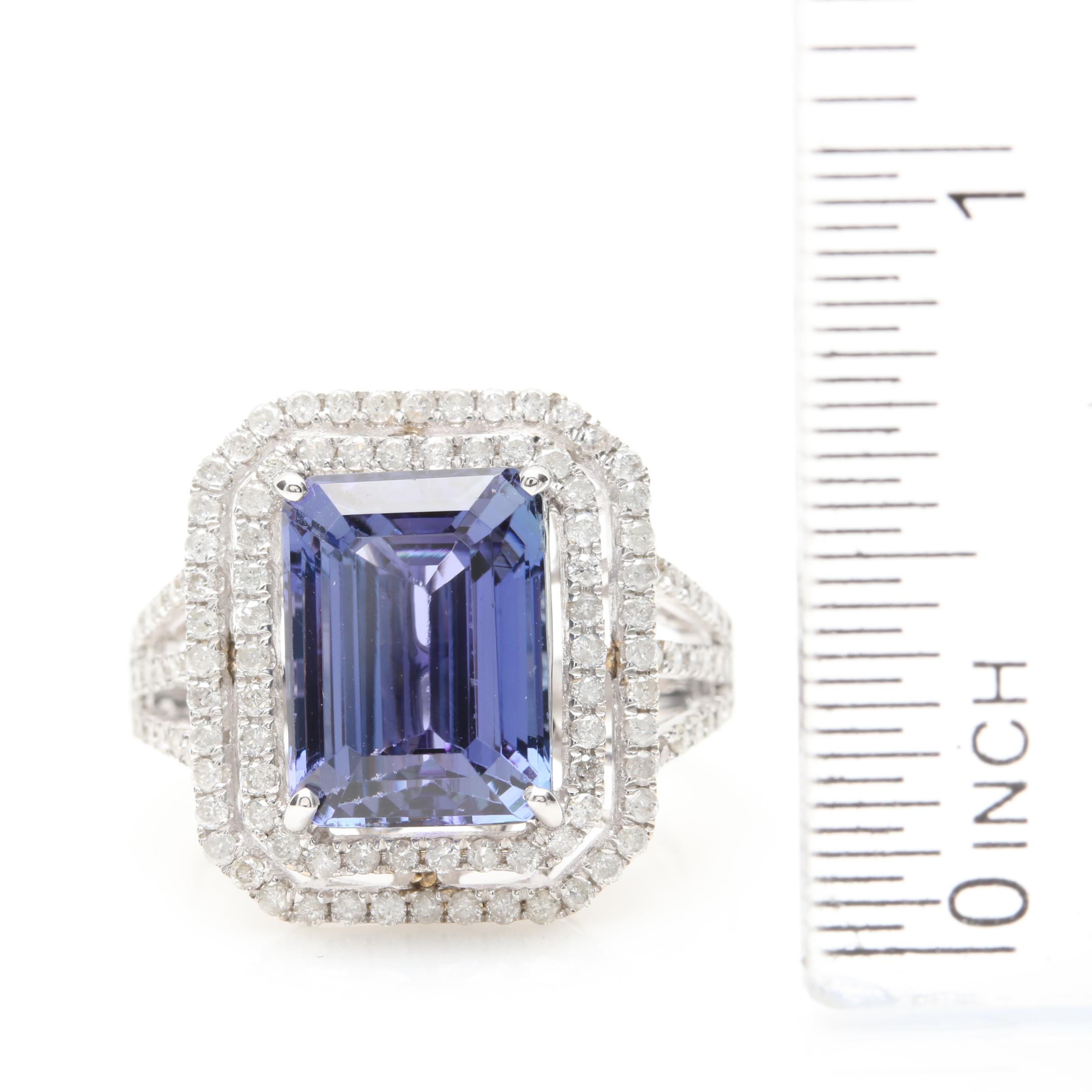 18K White Gold 6.87 CT Tanzanite and Diamond Ring With GIA Report