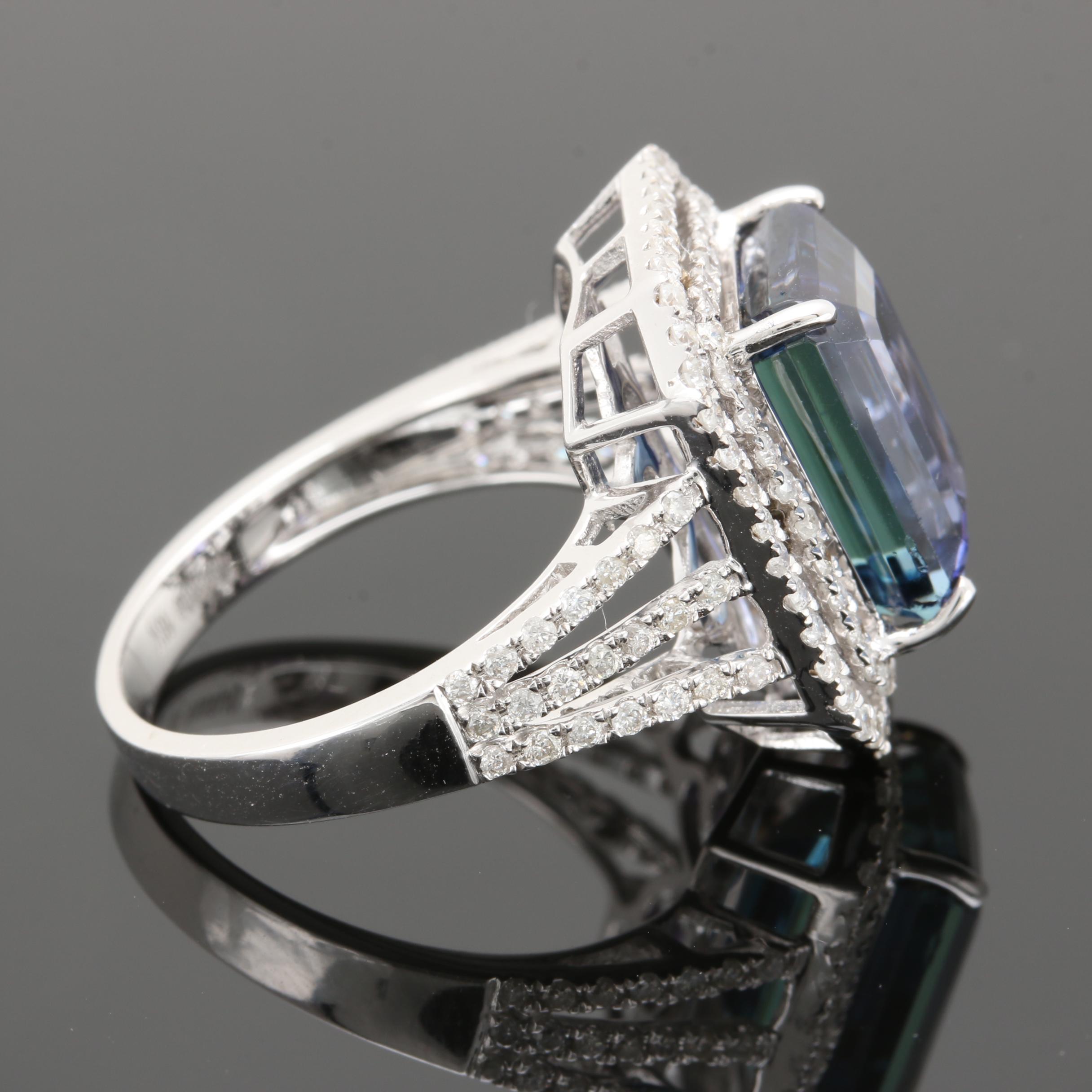 18K White Gold 6.87 CT Tanzanite and Diamond Ring With GIA Report