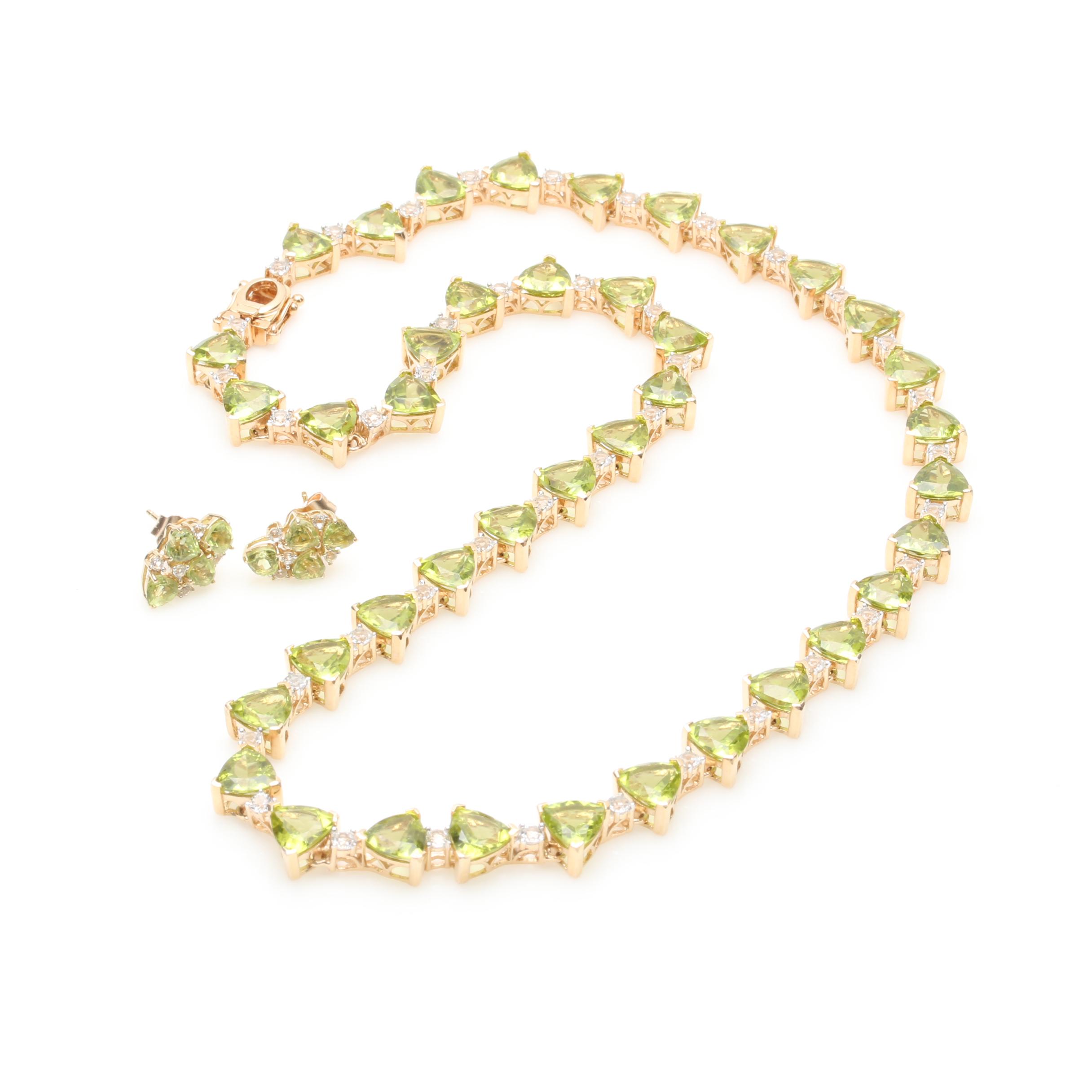 Sterling Silver Peridot and White Topaz Demi Parure