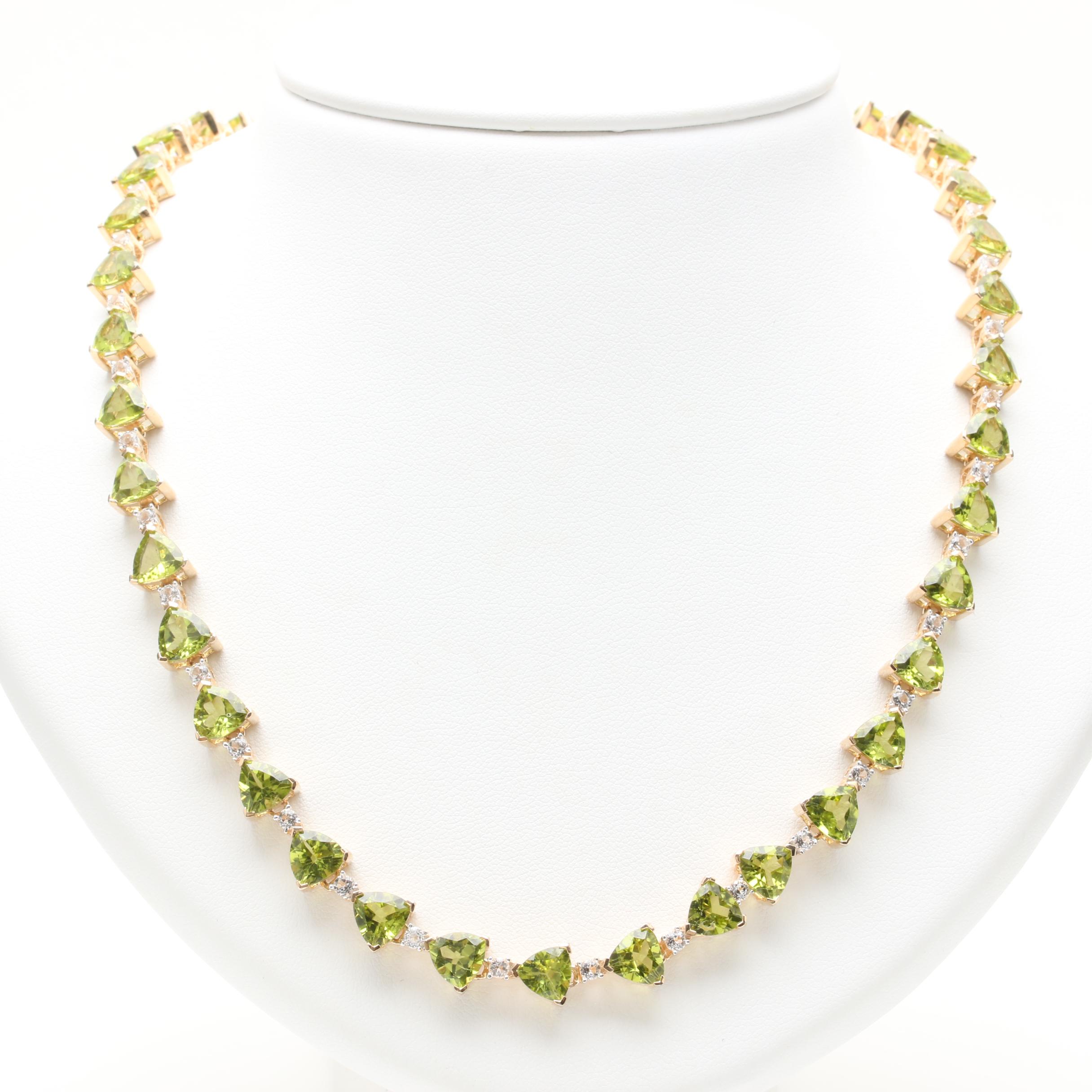 Sterling Silver Peridot and White Topaz Demi Parure