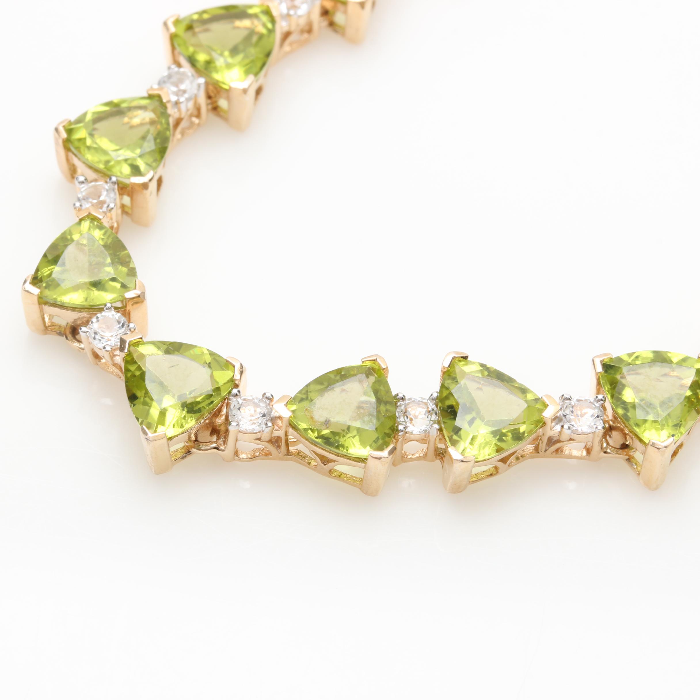 Sterling Silver Peridot and White Topaz Demi Parure