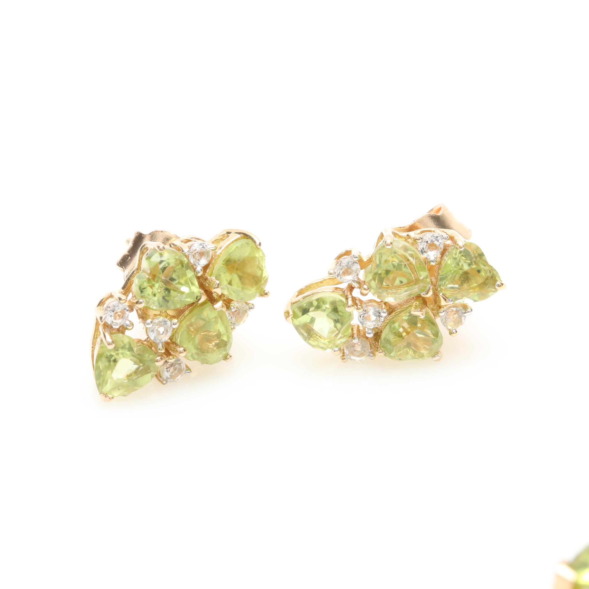 Sterling Silver Peridot and White Topaz Demi Parure