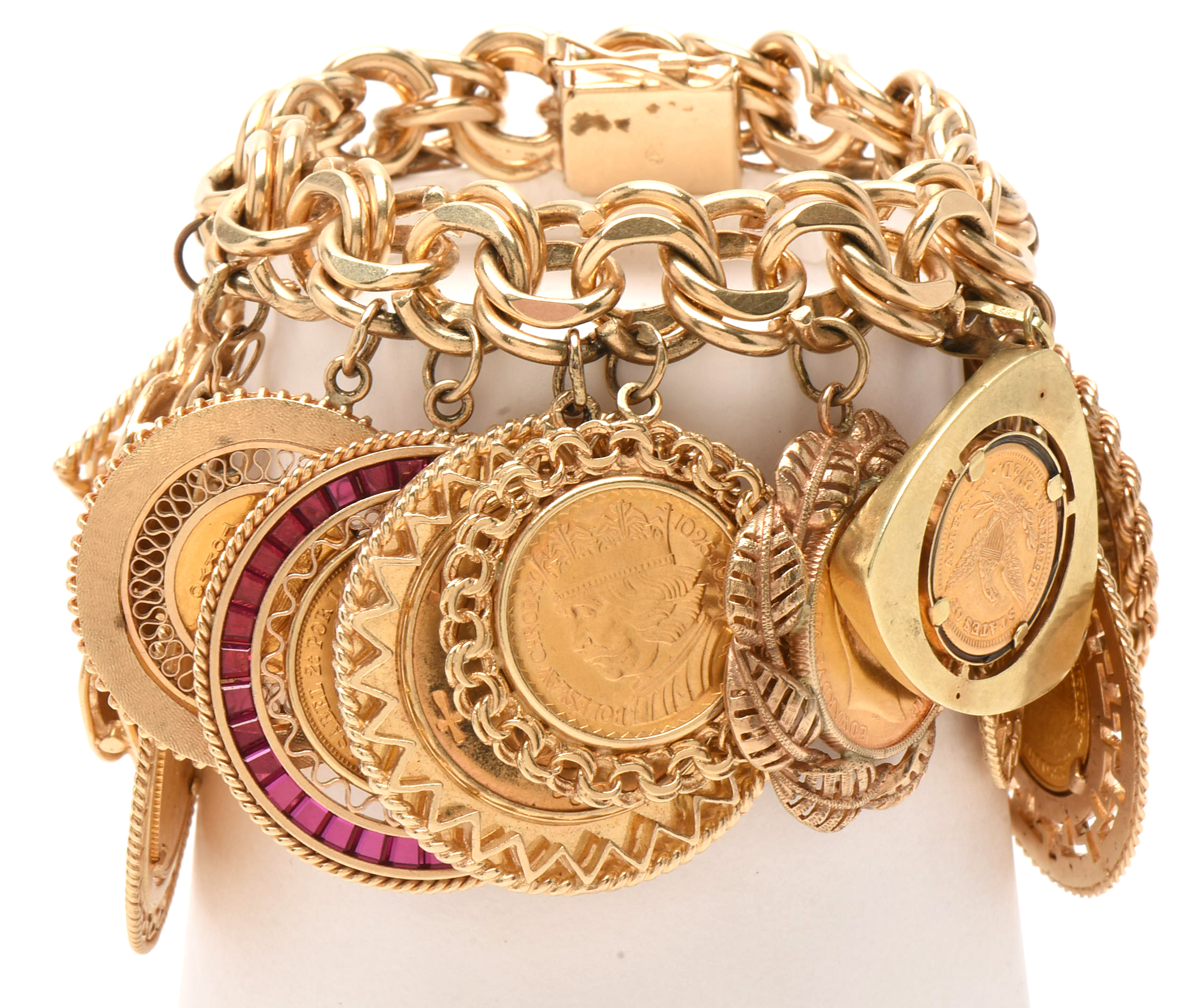 14K Yellow Gold Bracelet with Sixteen World Gold Coin Charms