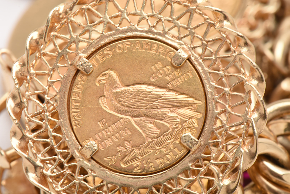 14K Yellow Gold Bracelet with Sixteen World Gold Coin Charms