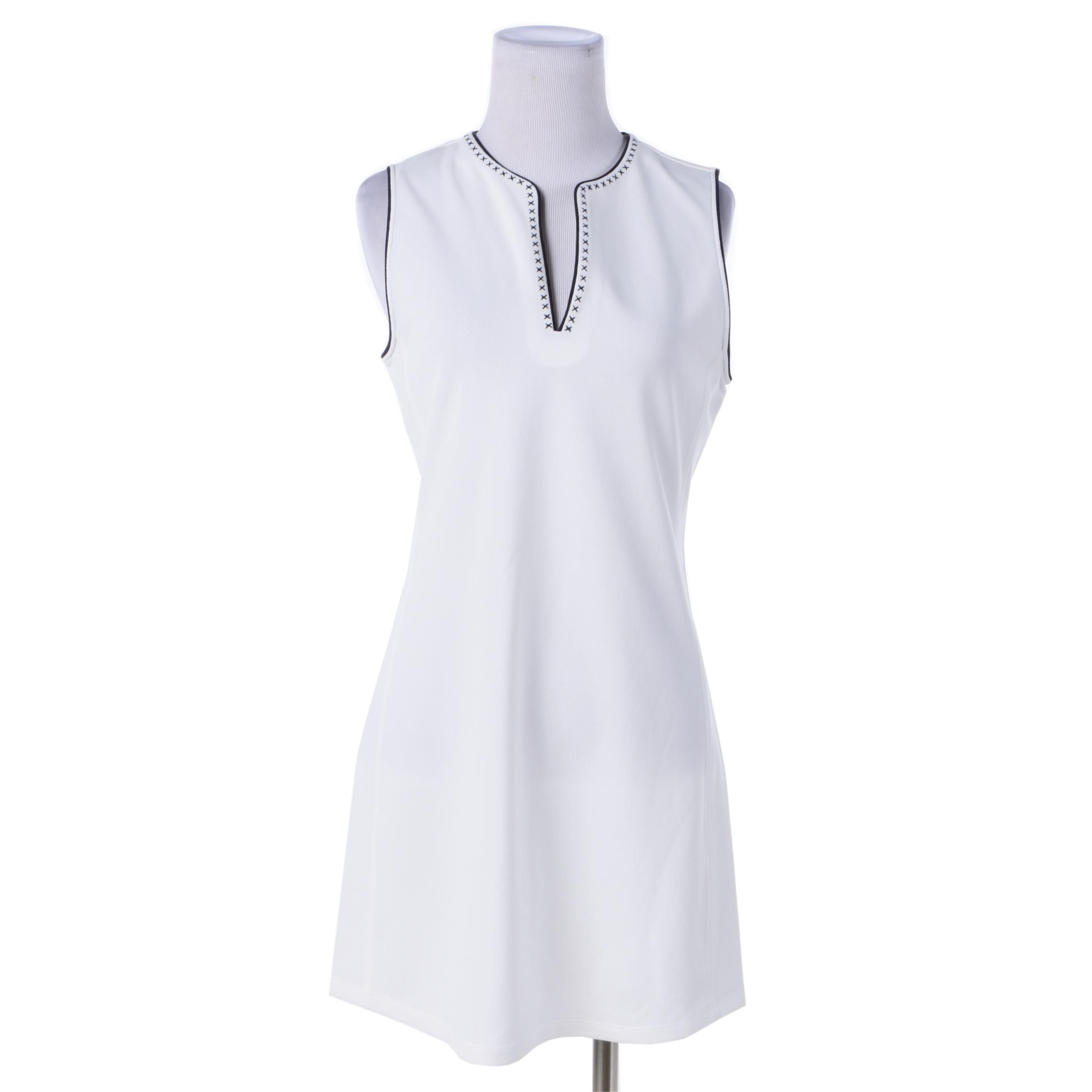Tory Sport White Cross-Stitch Sleeveless Dress