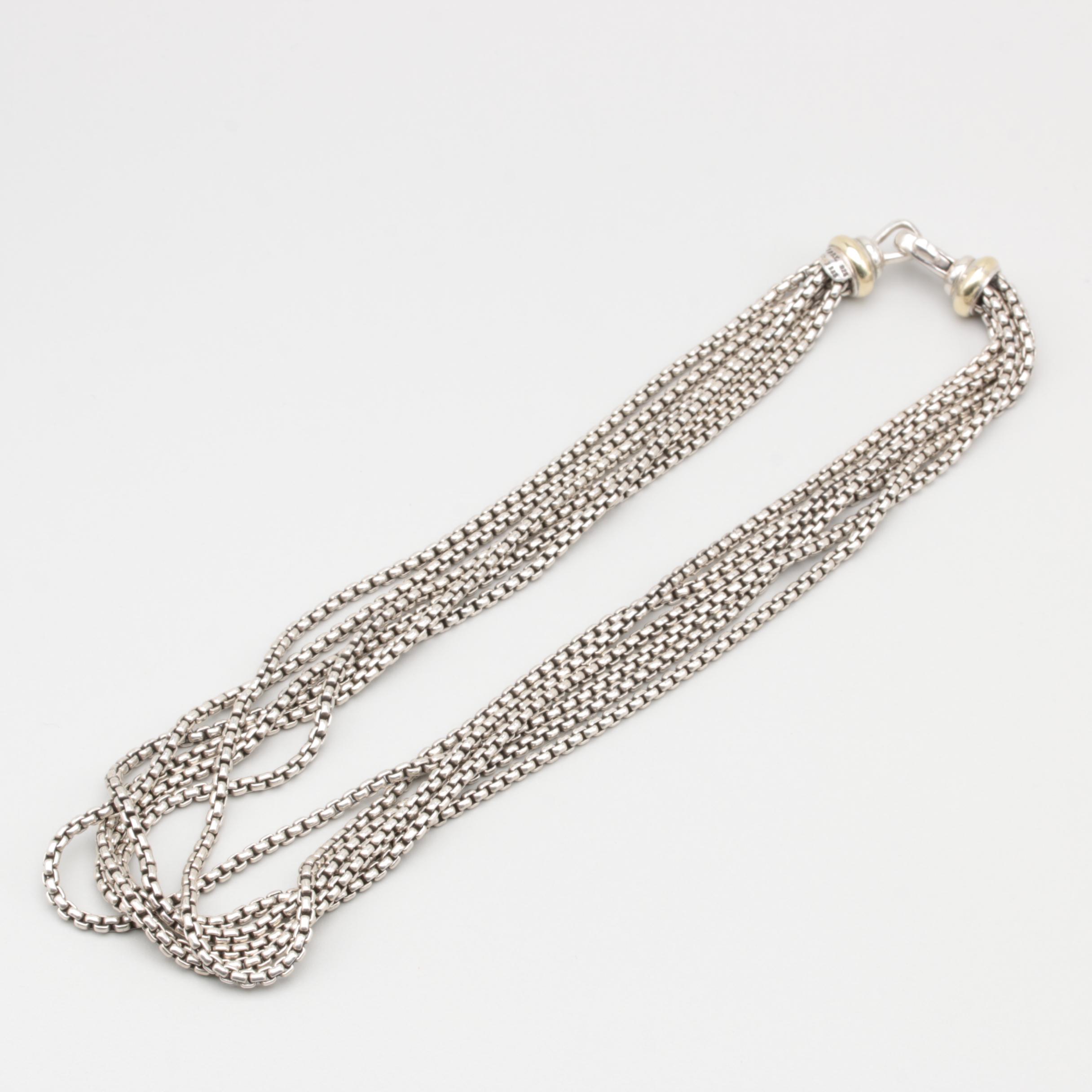 David Yurman Sterling Silver Necklace with 14K Yellow Gold Accents