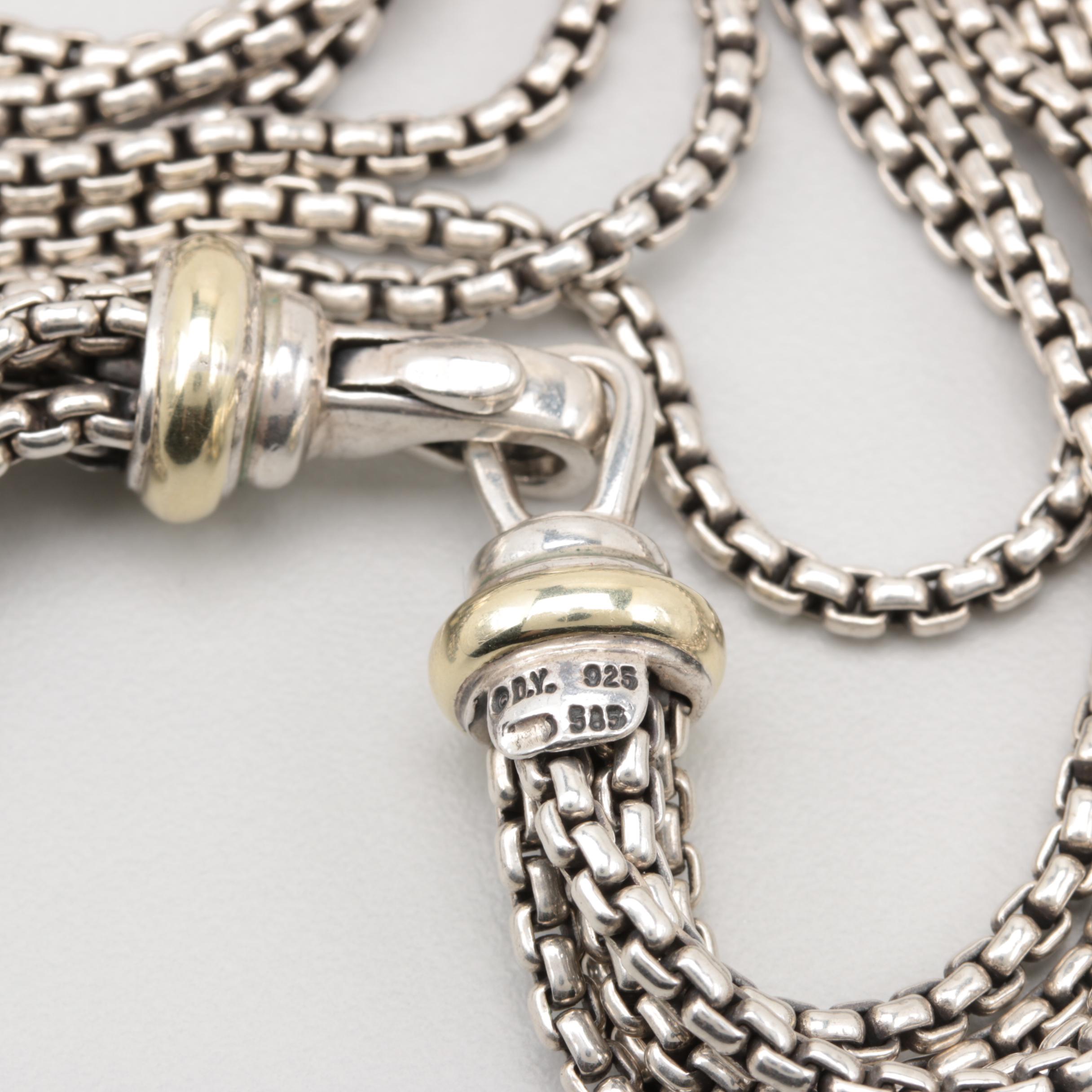 David Yurman Sterling Silver Necklace with 14K Yellow Gold Accents