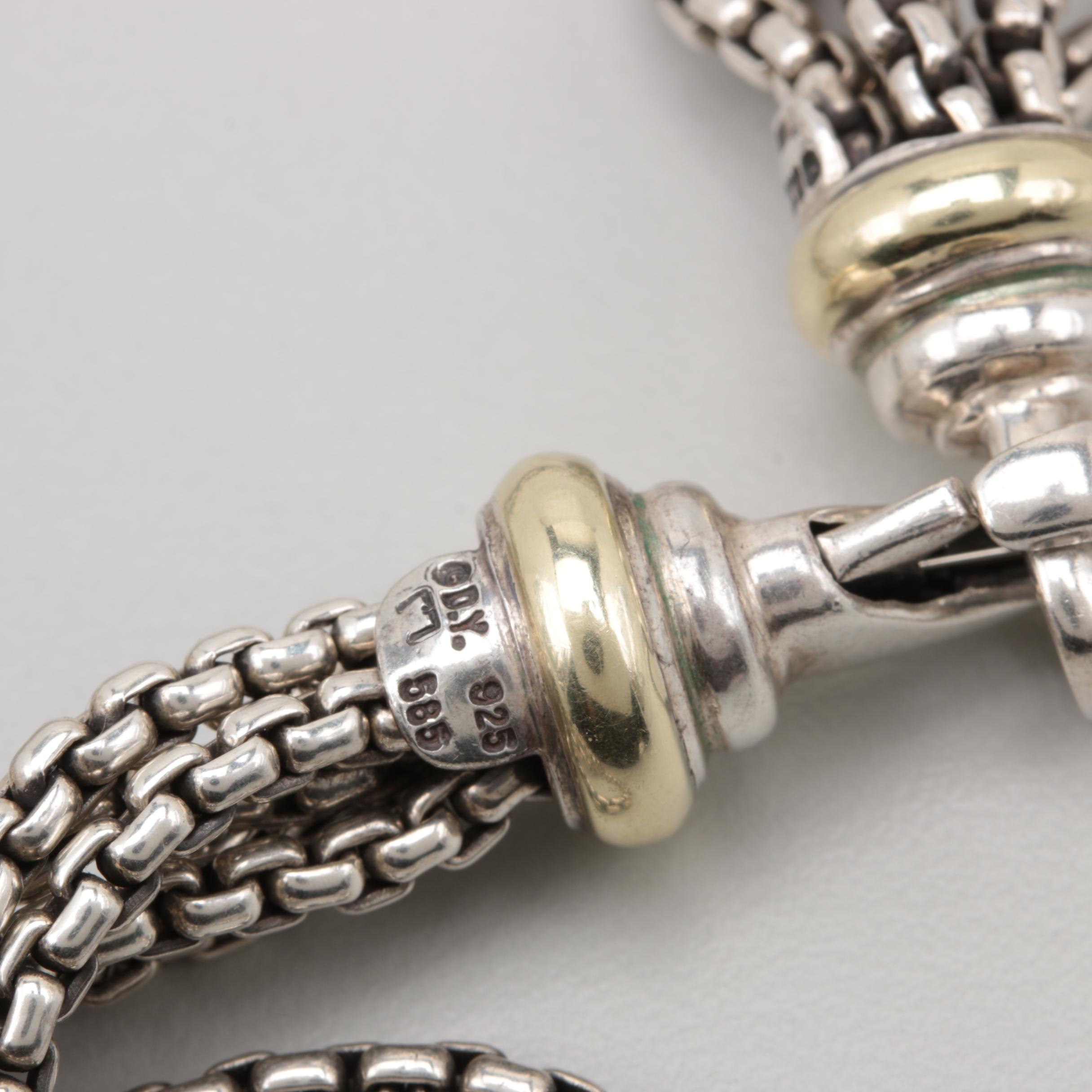 David Yurman Sterling Silver Necklace with 14K Yellow Gold Accents