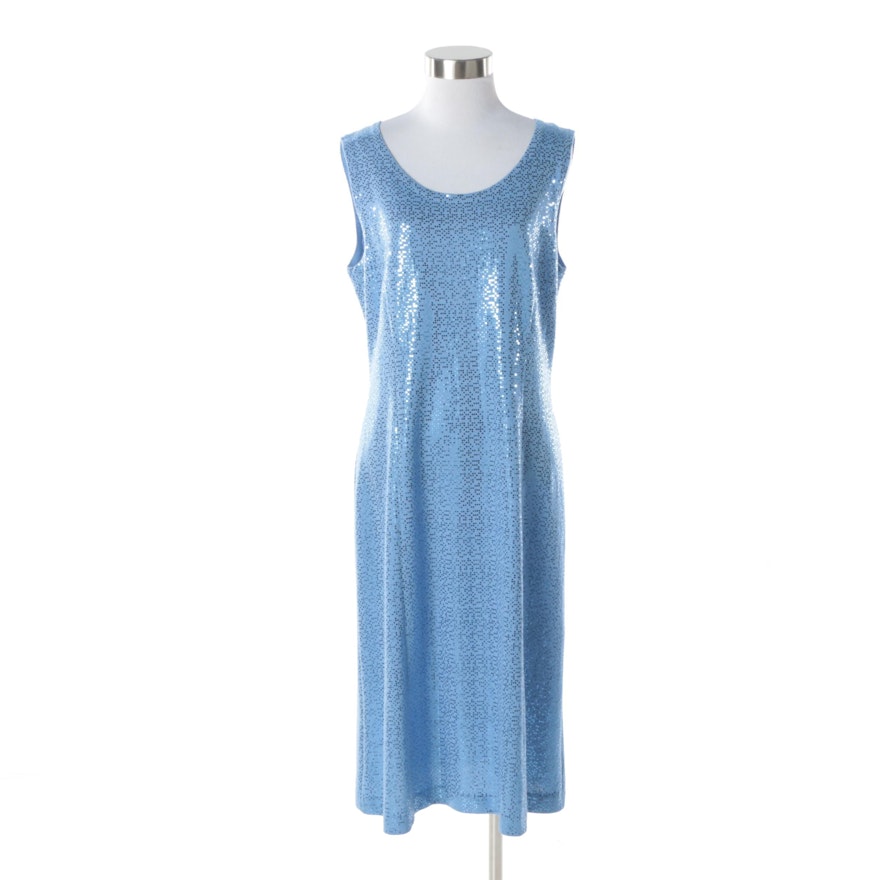 St. John Evening Blue Knit Glitter Dot Sleeveless Dress