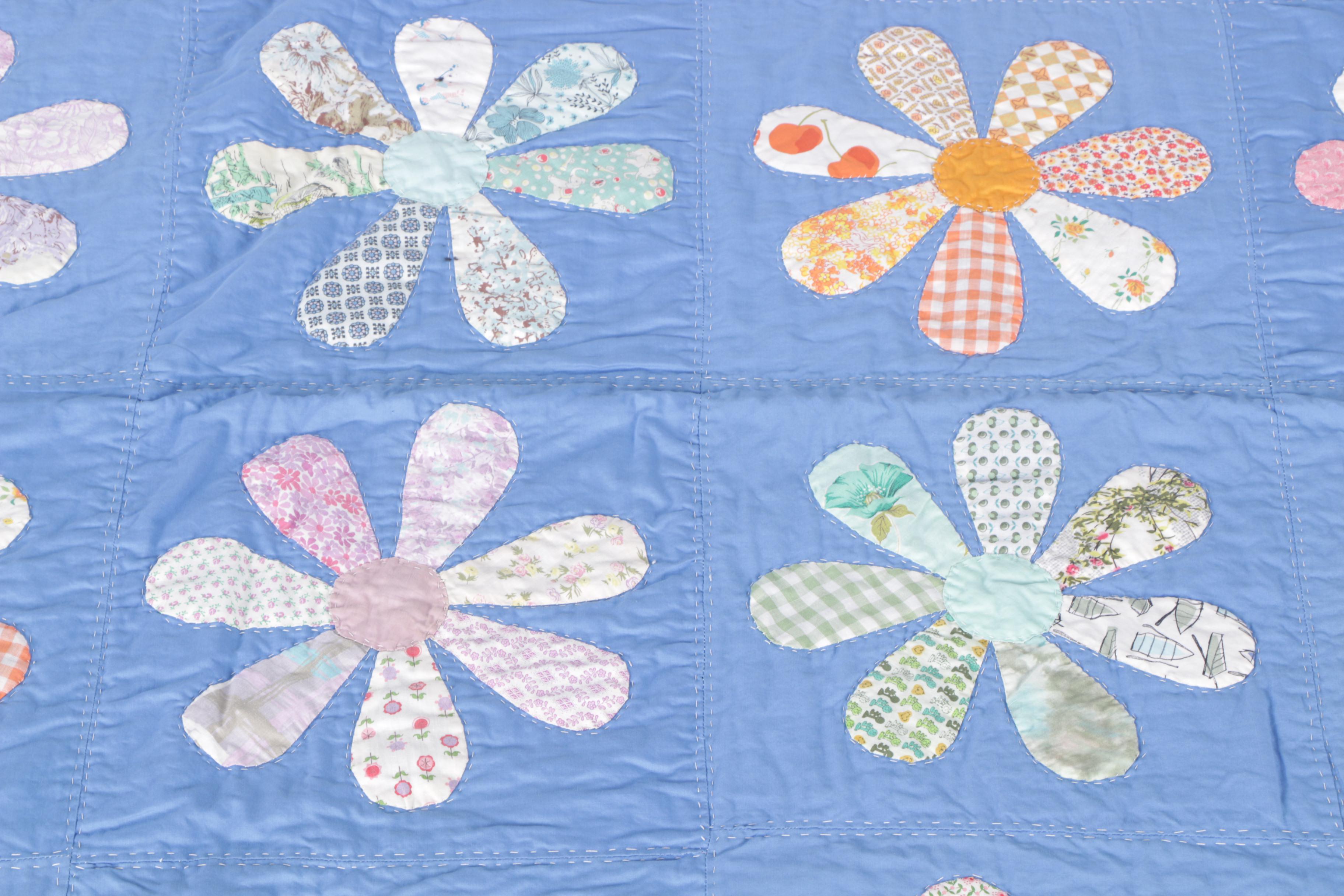 Hand-Stiched "Flower Power" Applique Quilt
