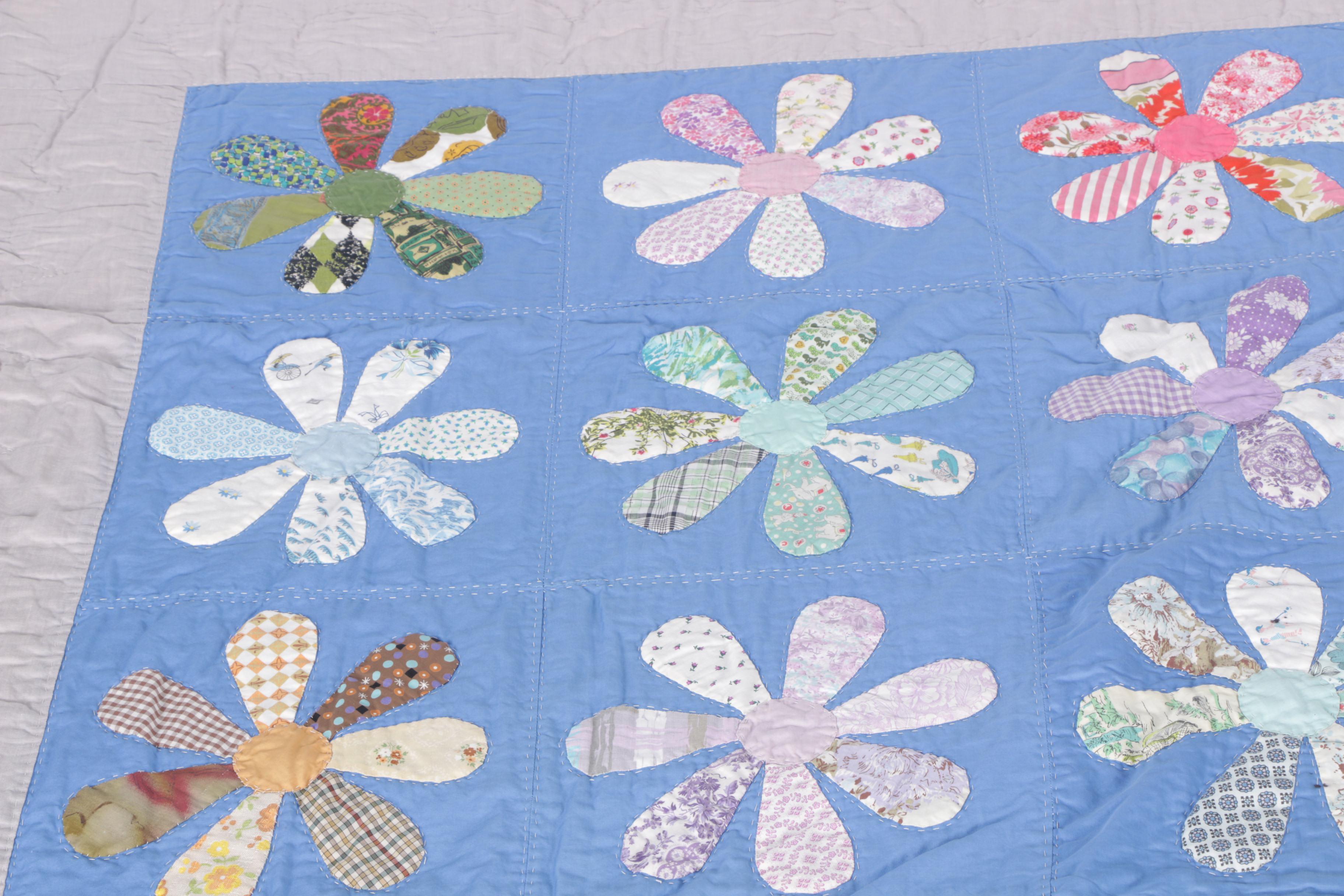Hand-Stiched "Flower Power" Applique Quilt