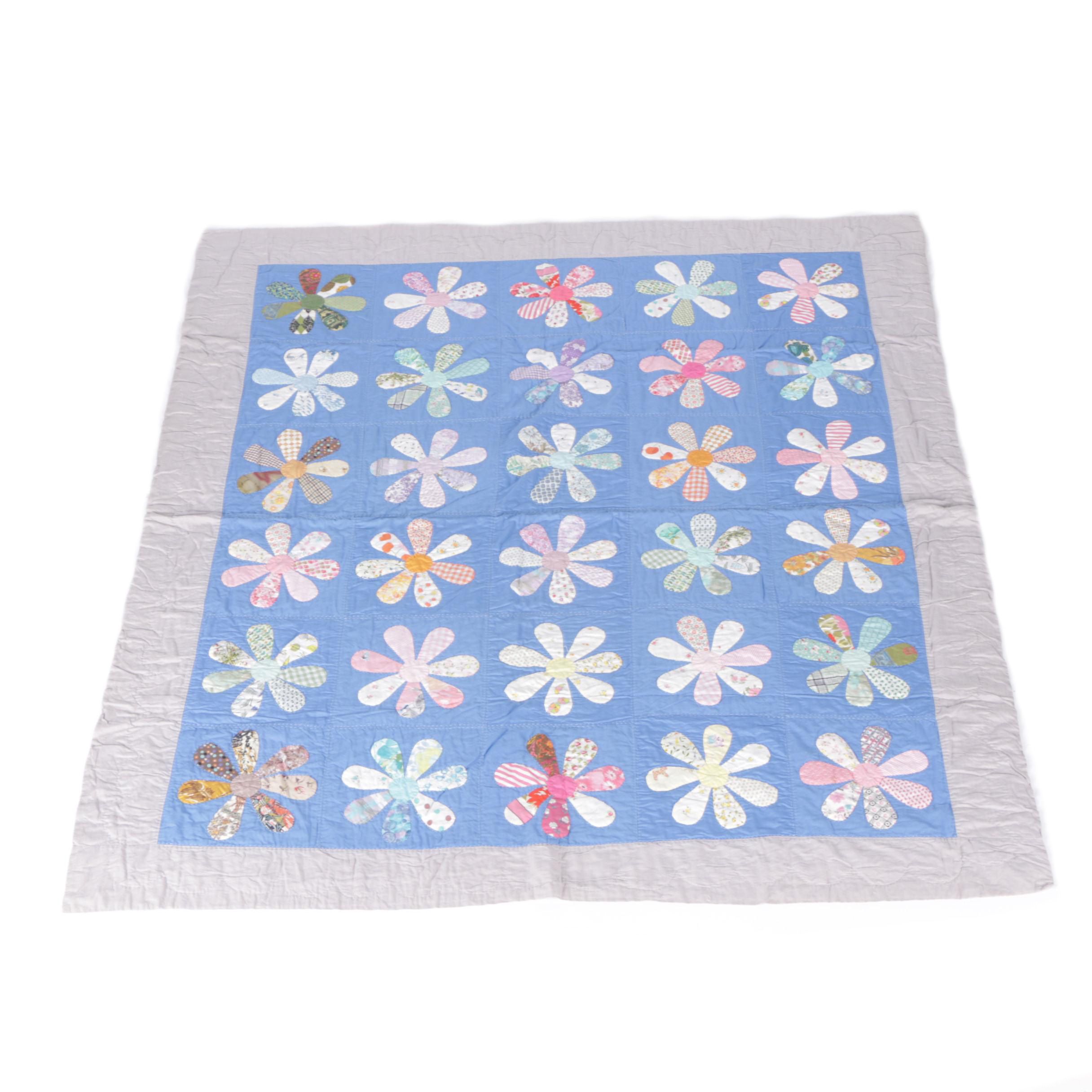 Hand-Stiched "Flower Power" Applique Quilt