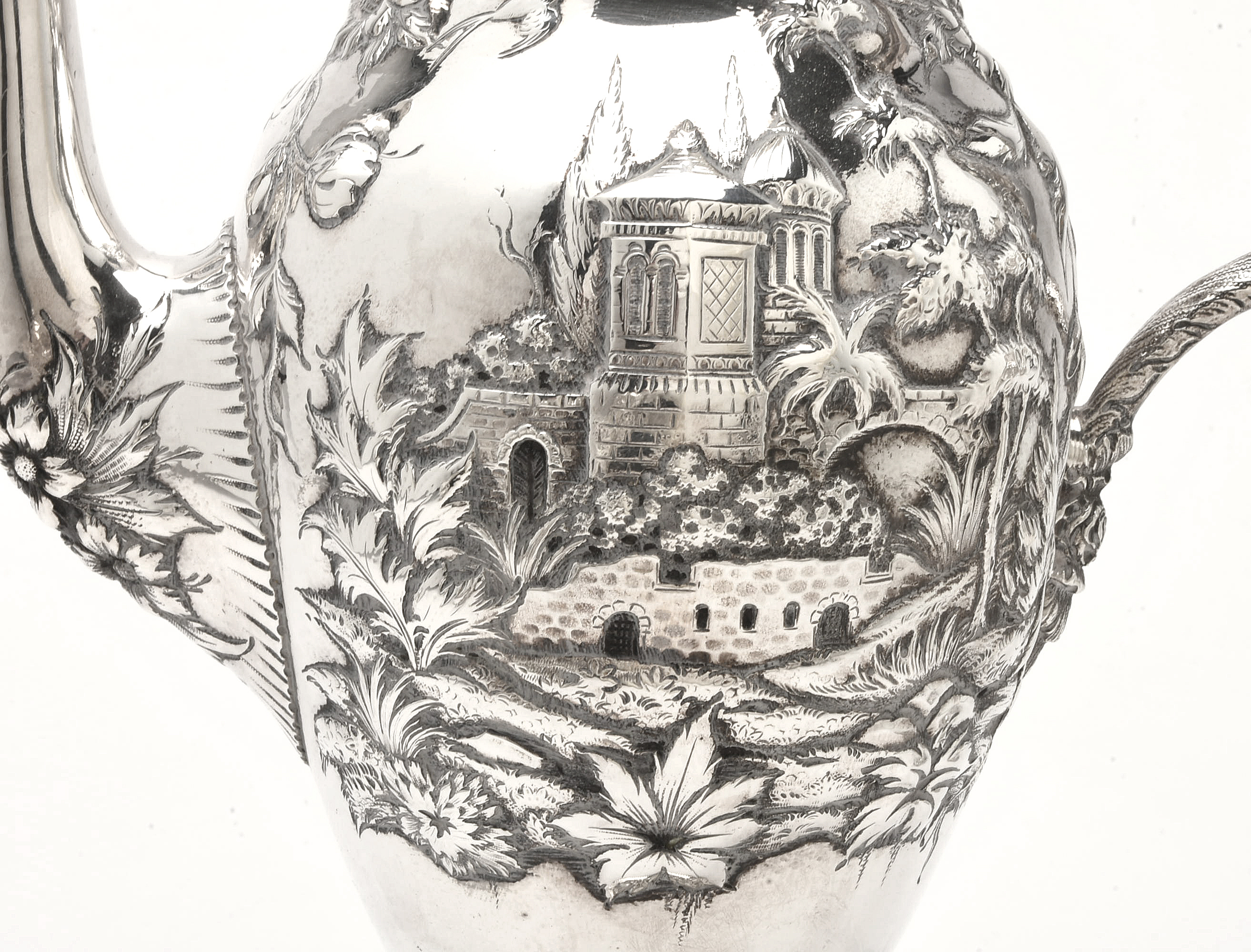 Circa 1900 S. Kirk & Son Co. "Landscape" Sterling Silver Tea and Coffee Service