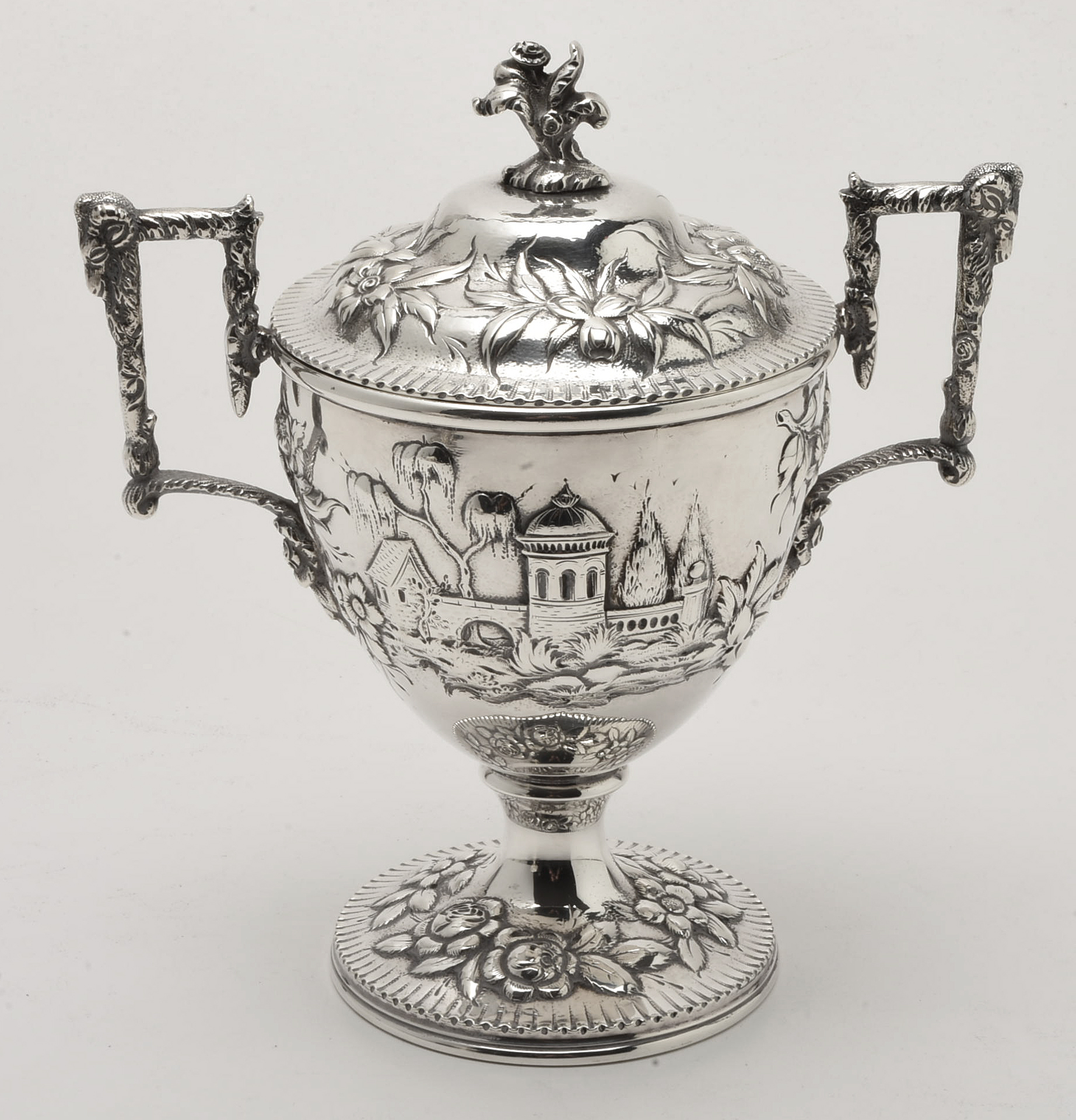 Circa 1900 S. Kirk & Son Co. "Landscape" Sterling Silver Tea and Coffee Service