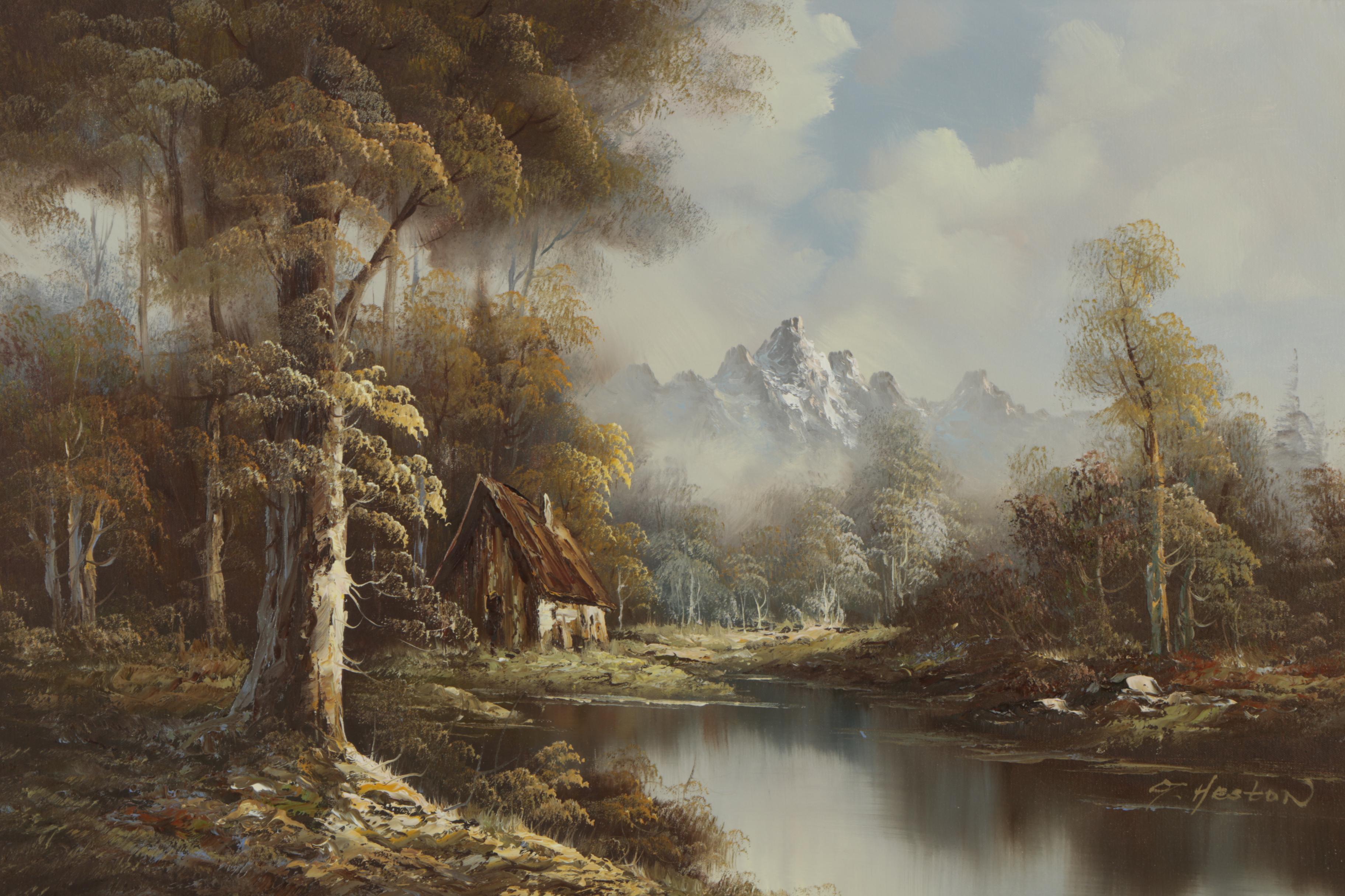 G. Heston Late 20th-Century Oil Landscape Painting on Canvas