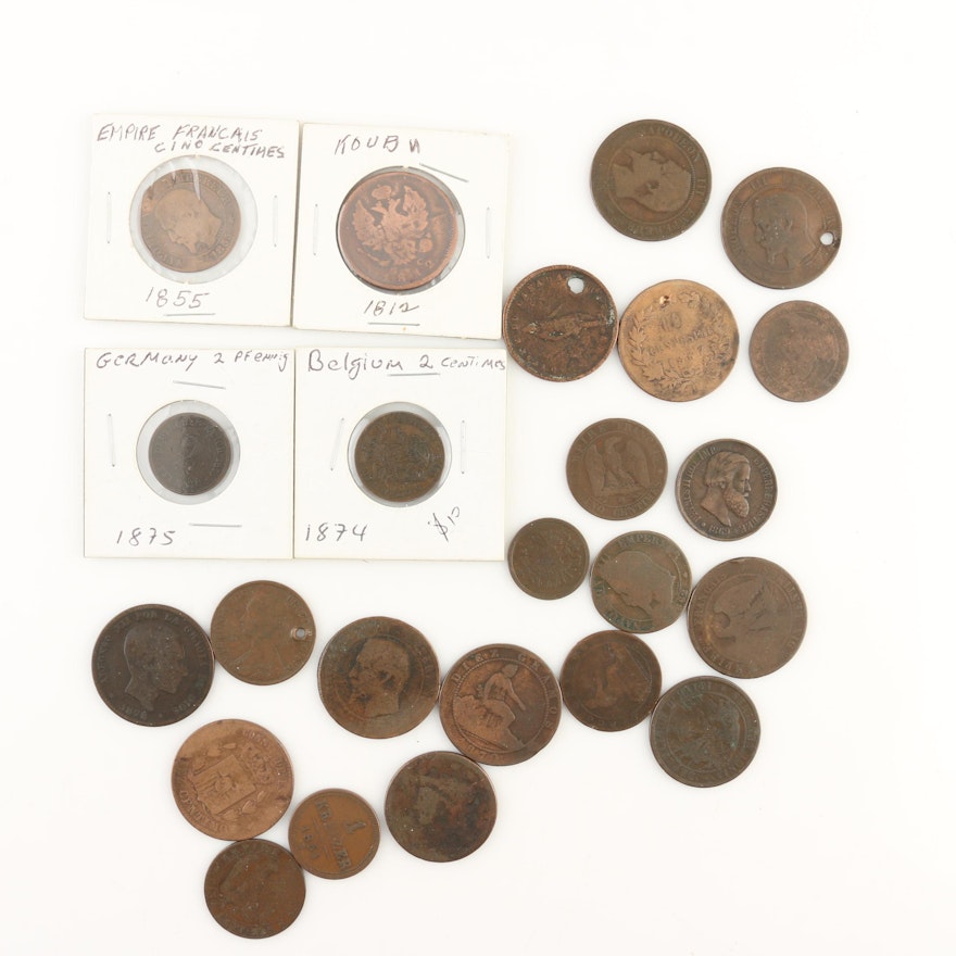 Twenty-Four Pre-1900 Bronze and Copper Foreign Coins