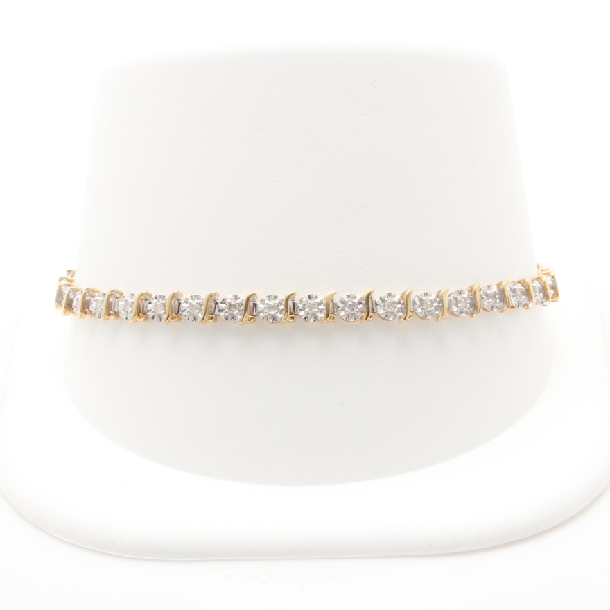 10K Yellow and White Gold Diamond Bracelet