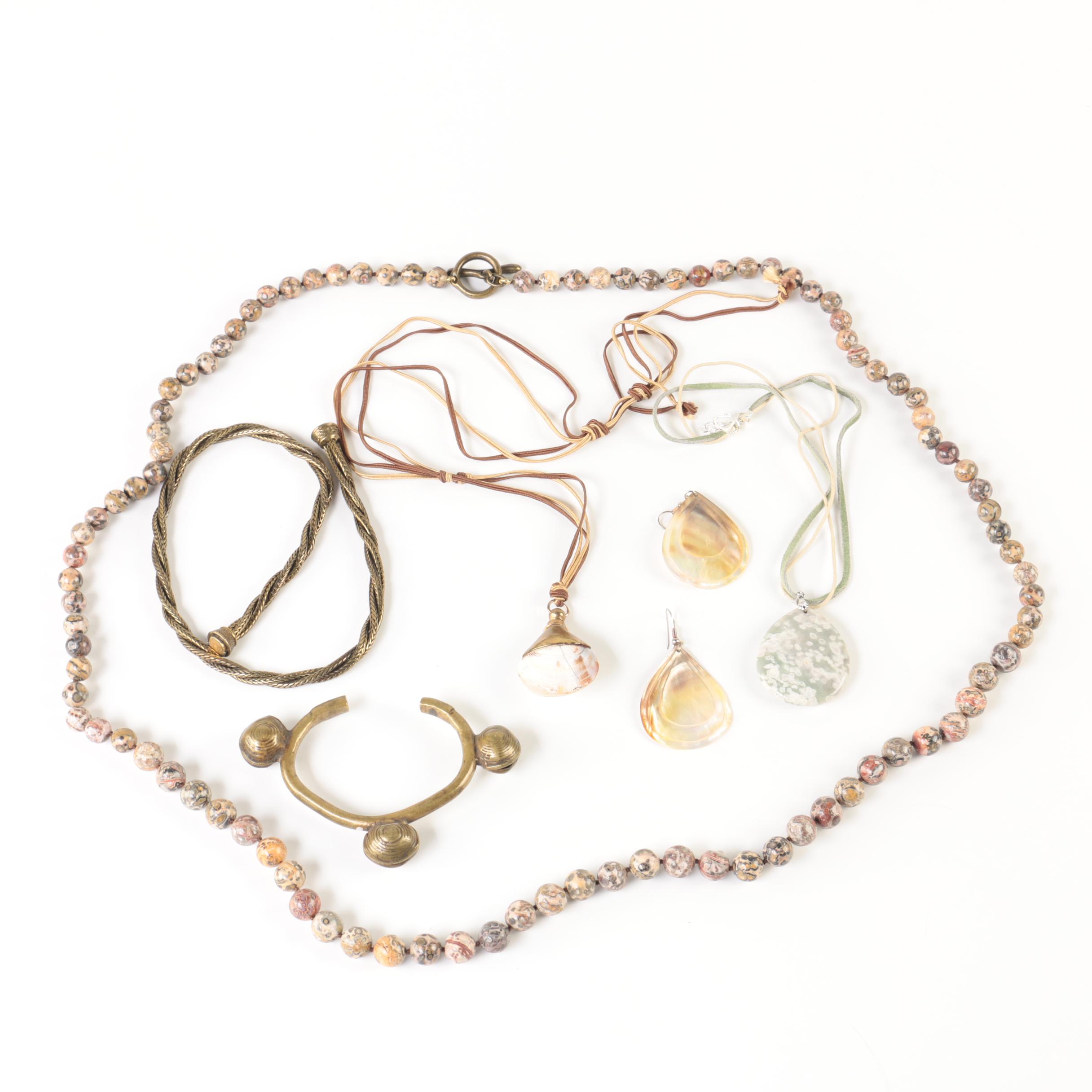 Gold and Silver Tone Gemstone Assorted Jewelry Including Jasper