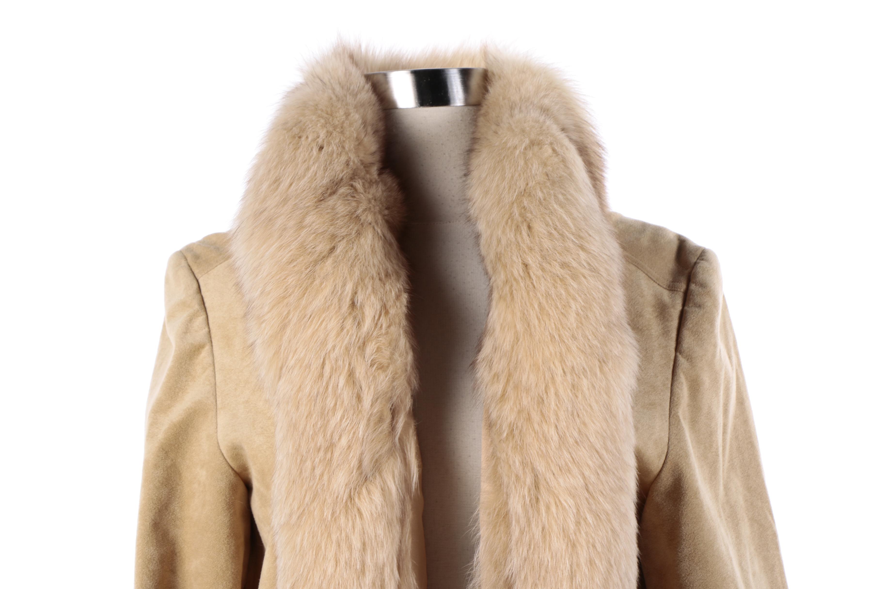 Women's Vintage Ernst Strauss & Schnell Sports Suede Jacket with Fox Fur Collar
