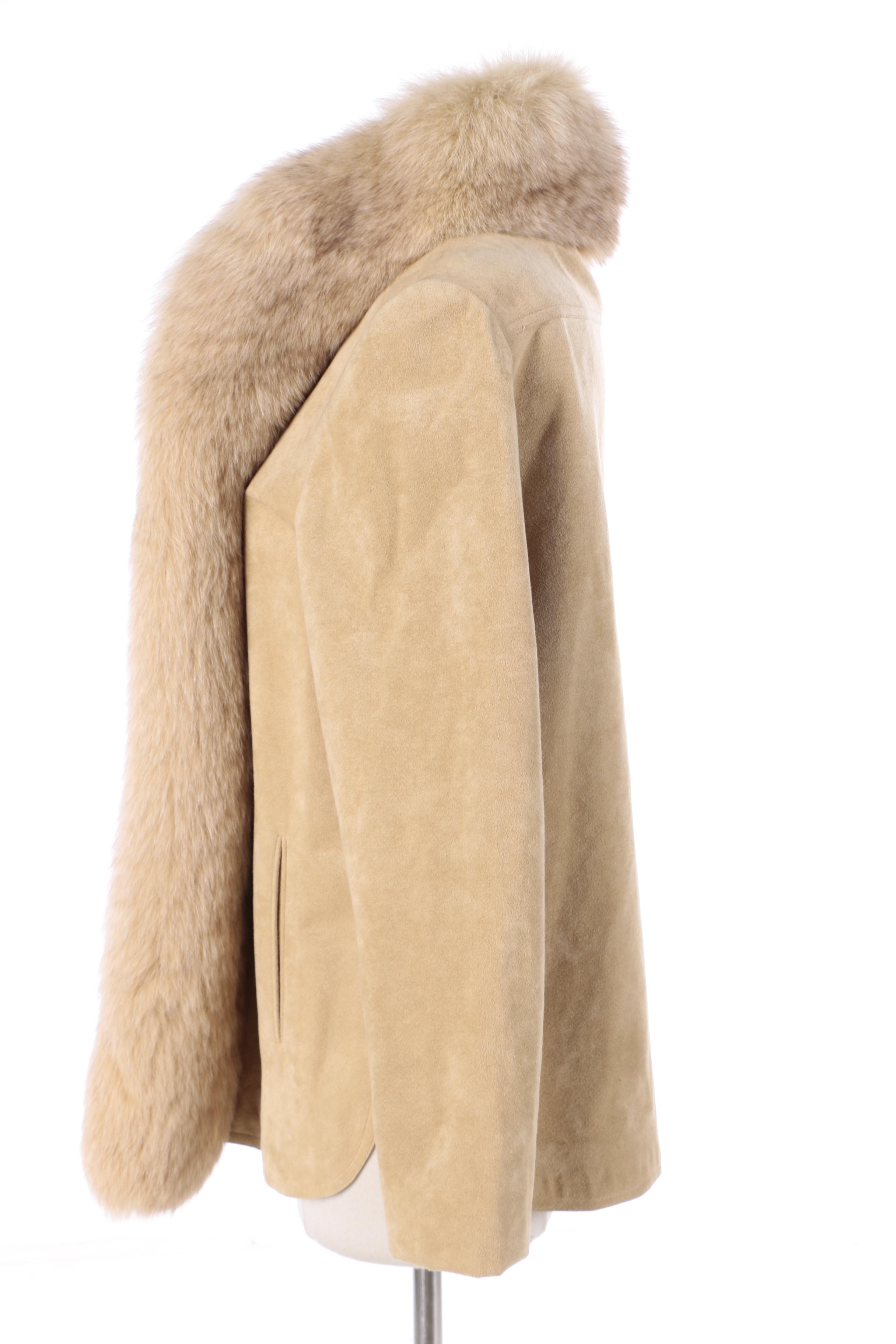 Women's Vintage Ernst Strauss & Schnell Sports Suede Jacket with Fox Fur Collar