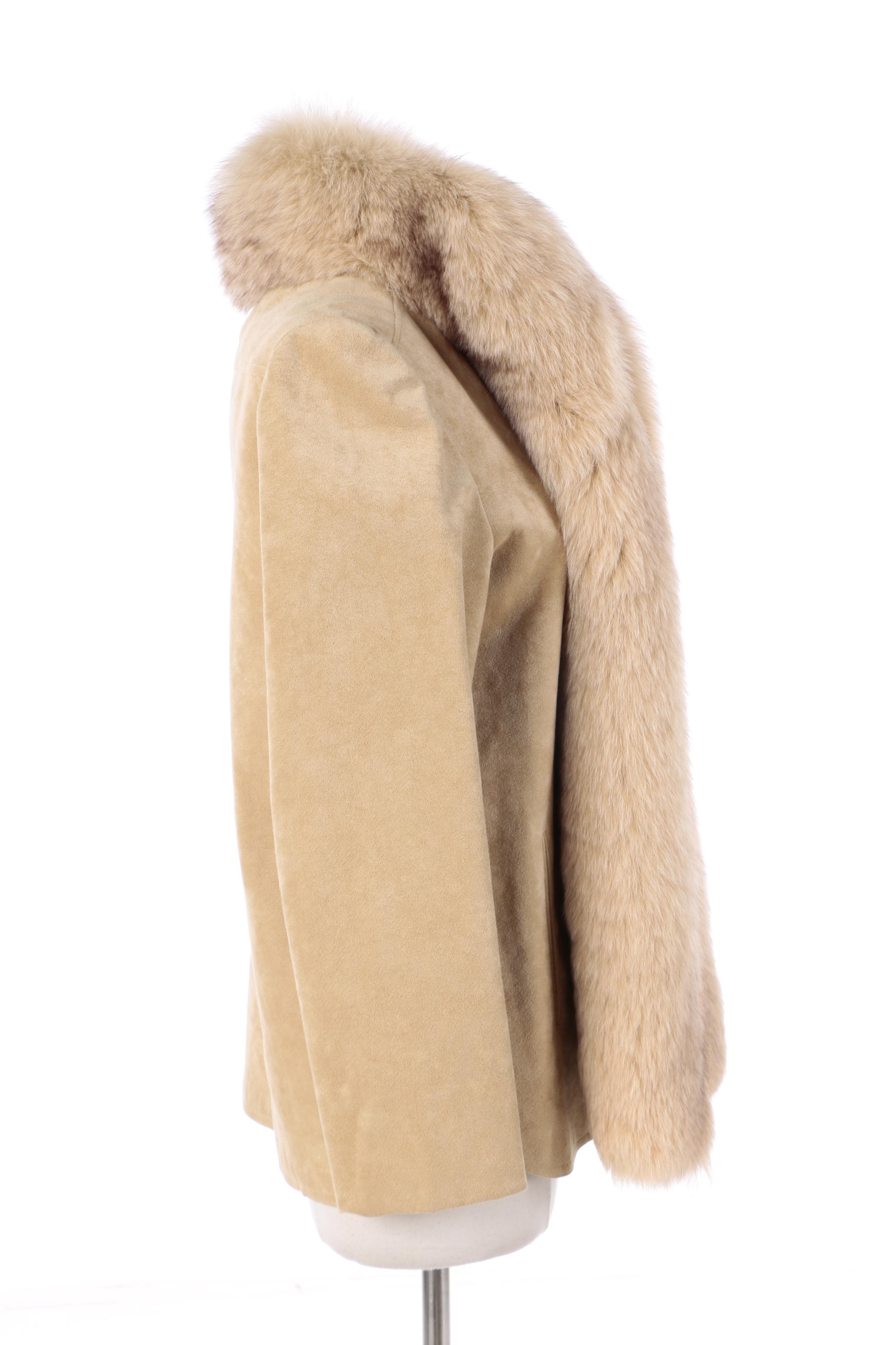 Women's Vintage Ernst Strauss & Schnell Sports Suede Jacket with Fox Fur Collar