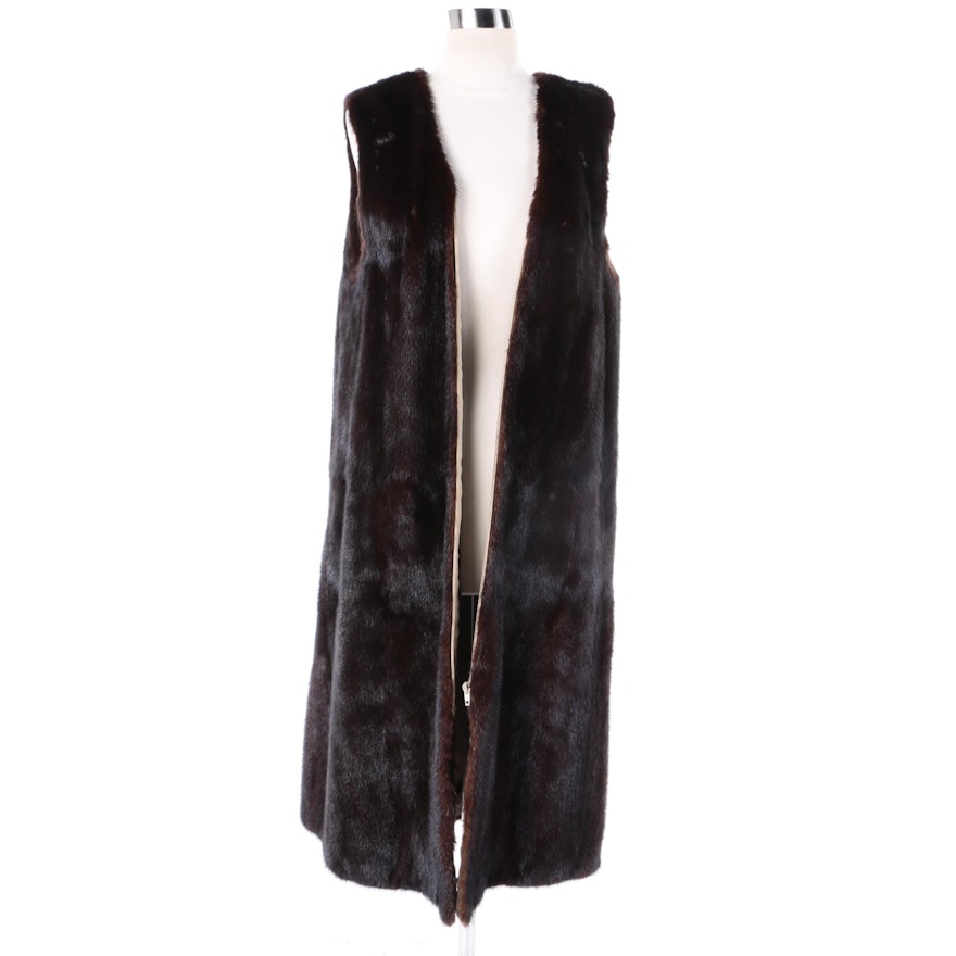 Dark Mahogany Mink Fur Duster Vest or Coat Liner