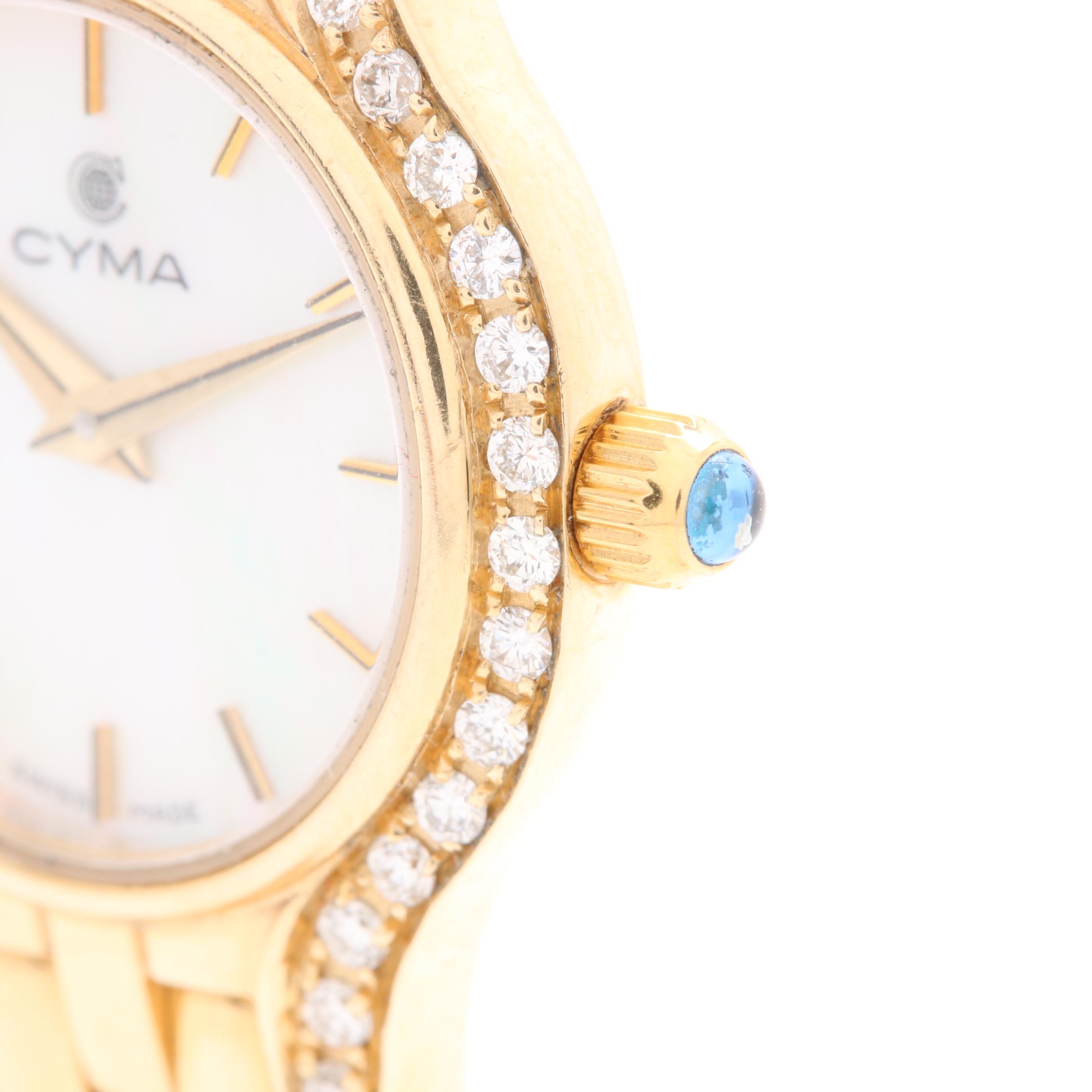 Cyma 14K Yellow Gold Mother of Pearl and Diamond Watch