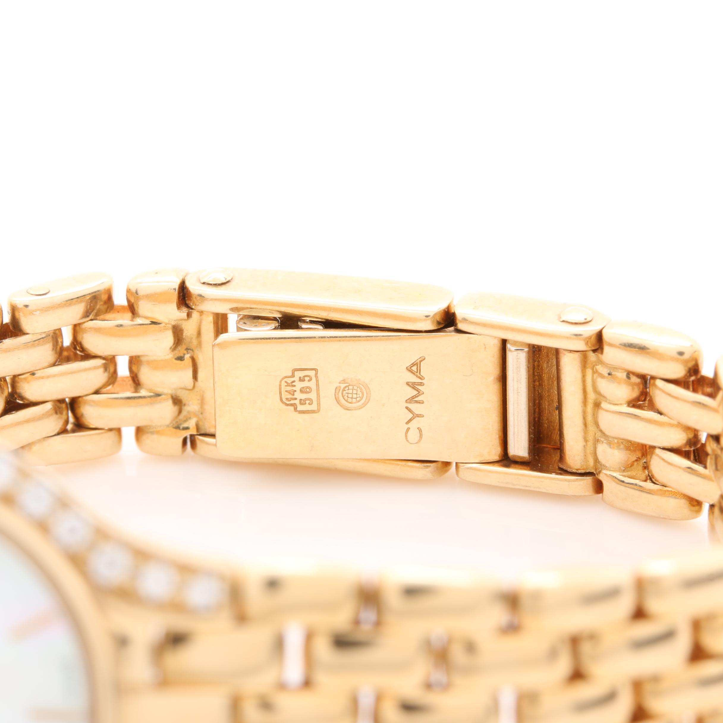 Cyma 14K Yellow Gold Mother of Pearl and Diamond Watch