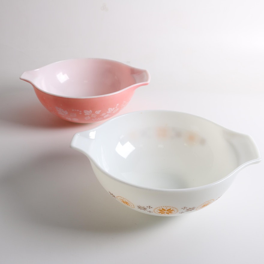 Vintage Pyrex "Pink Gooseberry", and "Town and Country" Pattern Mixing Bowls
