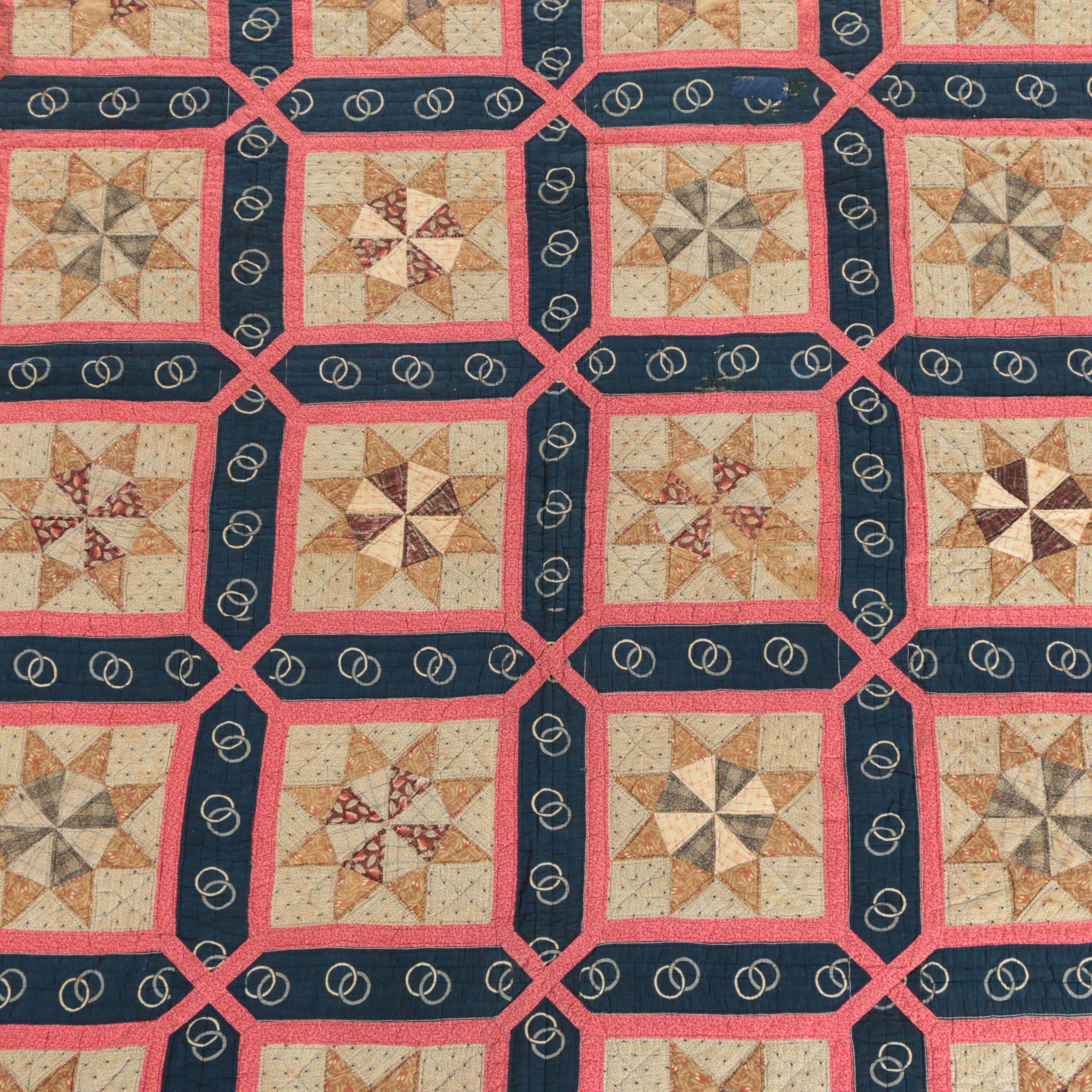 Antique Handmade "Pinwheel Star" and "Hunter's Star" Block Quilts