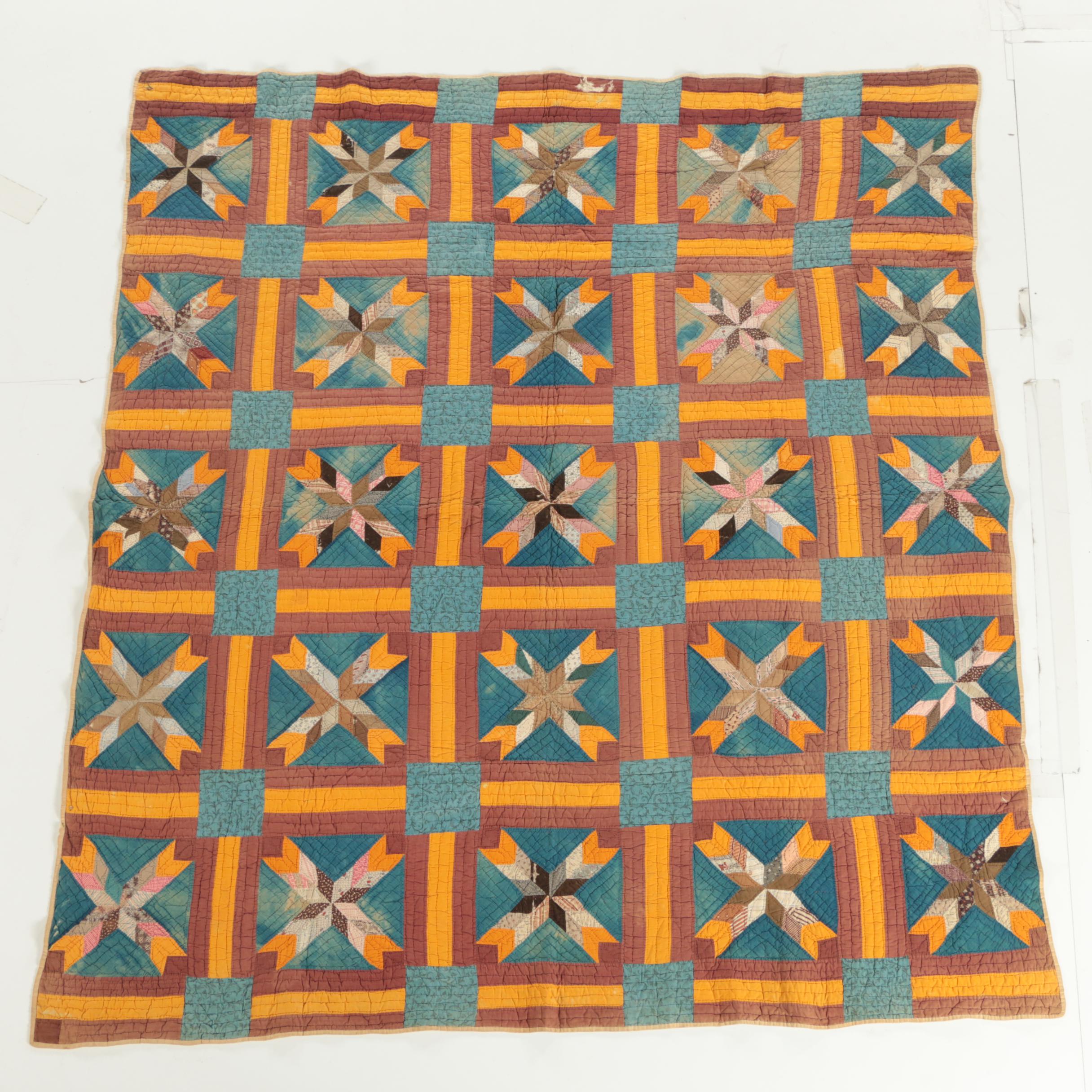 Antique Handmade "Pinwheel Star" and "Hunter's Star" Block Quilts