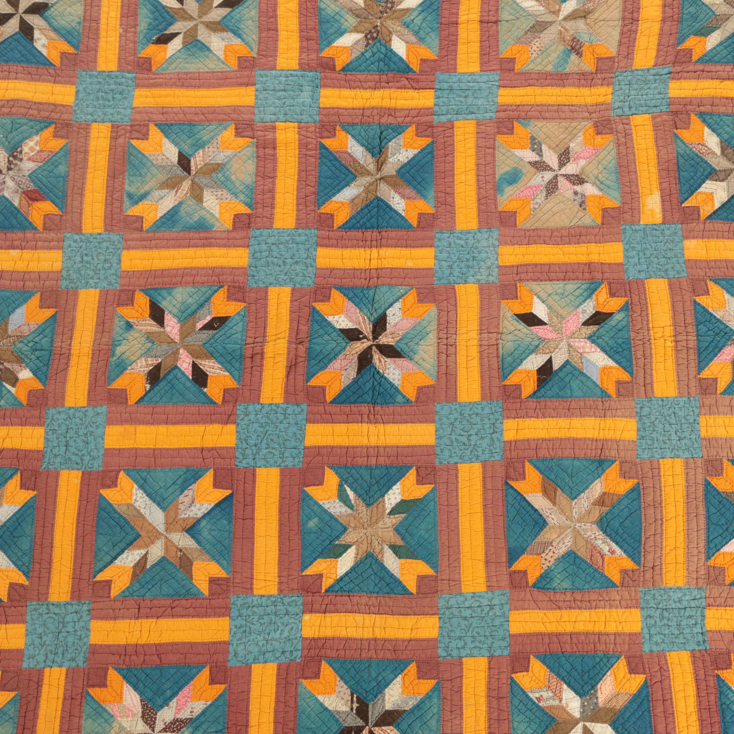 Antique Handmade "Pinwheel Star" and "Hunter's Star" Block Quilts