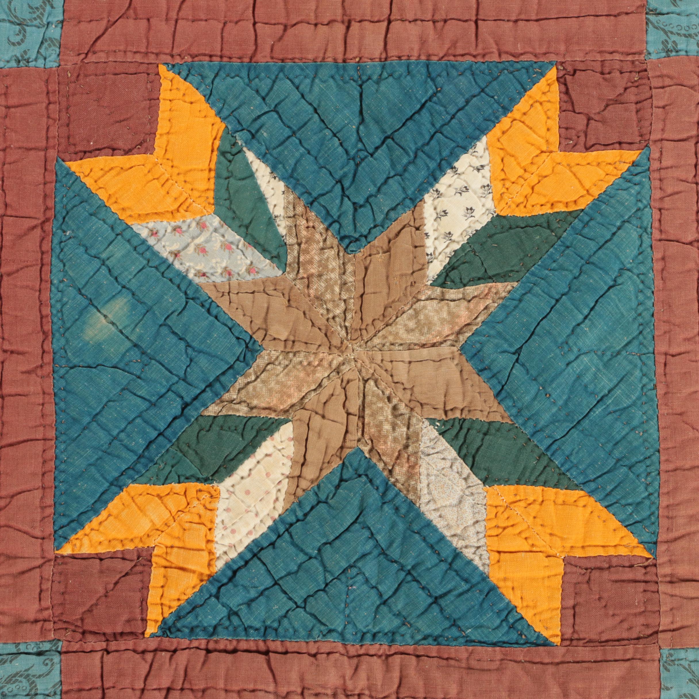 Antique Handmade "Pinwheel Star" and "Hunter's Star" Block Quilts
