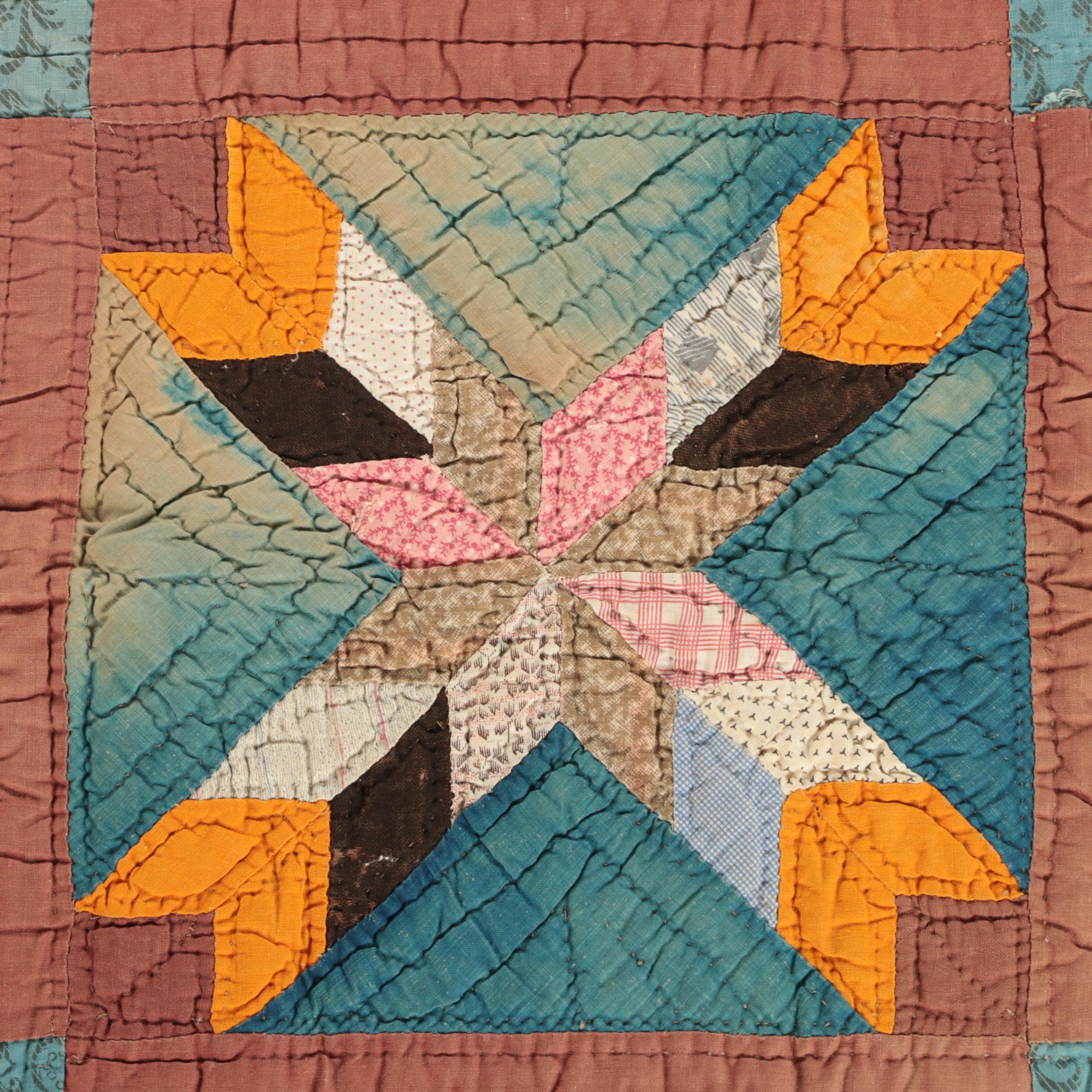 Antique Handmade "Pinwheel Star" and "Hunter's Star" Block Quilts