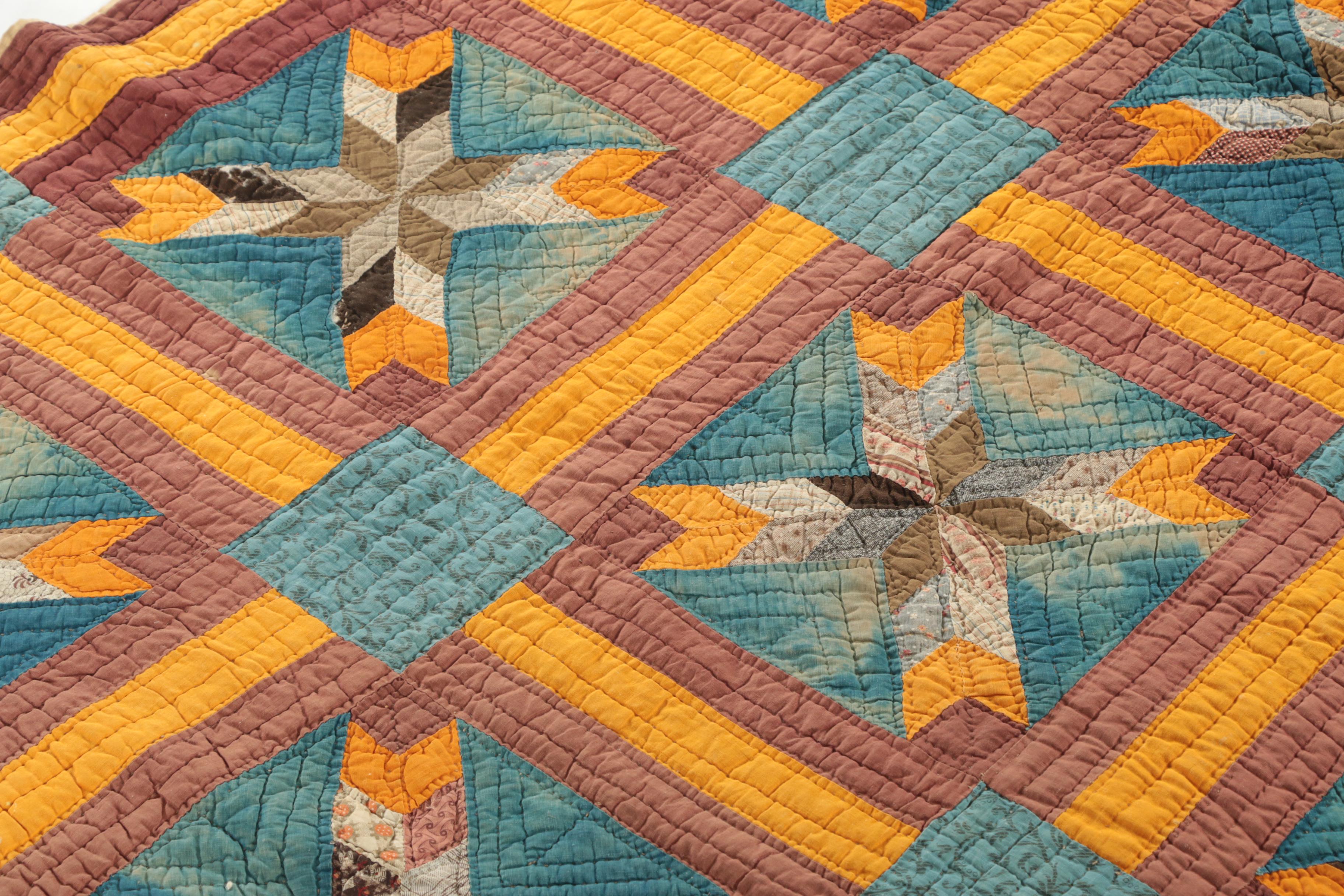 Antique Handmade "Pinwheel Star" and "Hunter's Star" Block Quilts