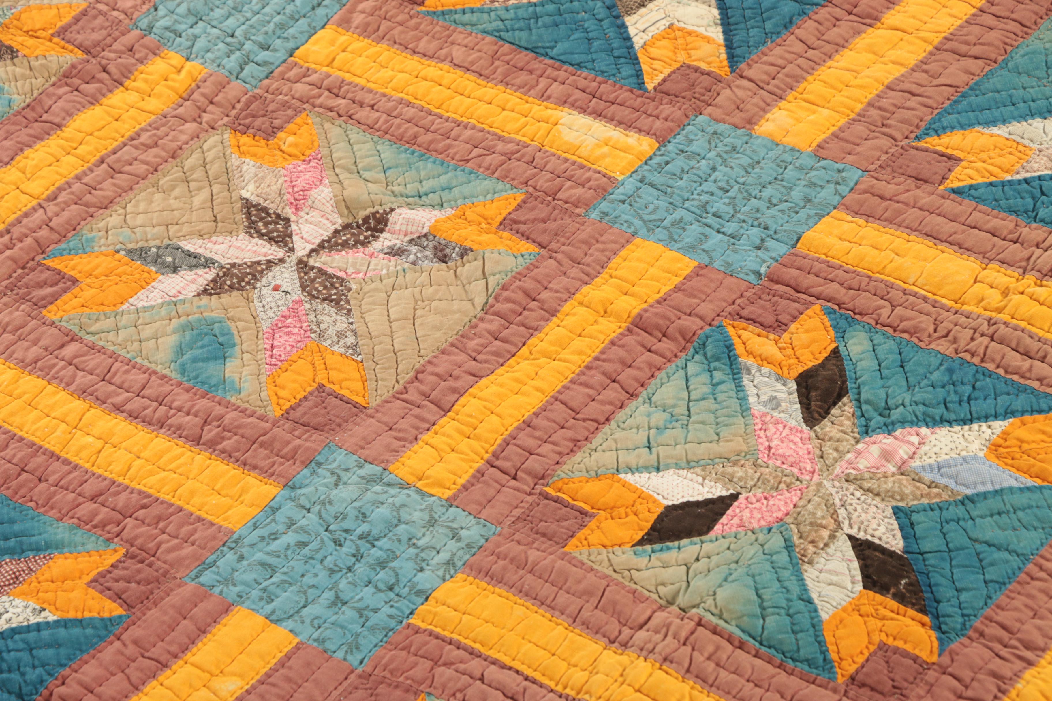 Antique Handmade "Pinwheel Star" and "Hunter's Star" Block Quilts