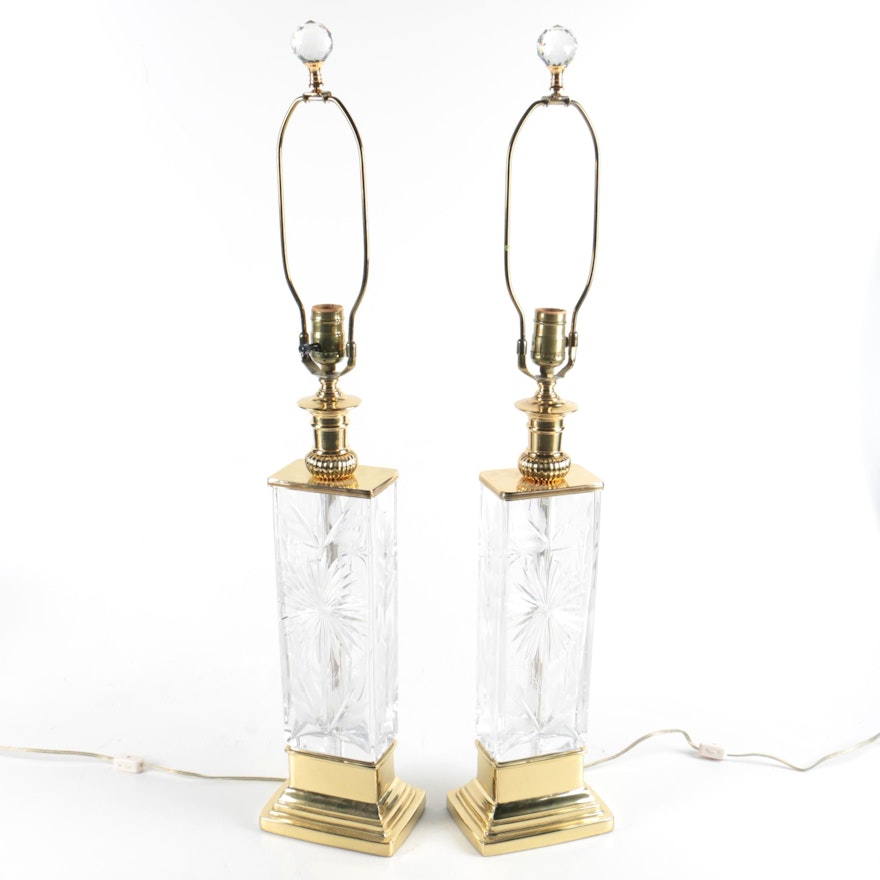 Pair of Etched and Frosted Patterned Glass Table Lamps
