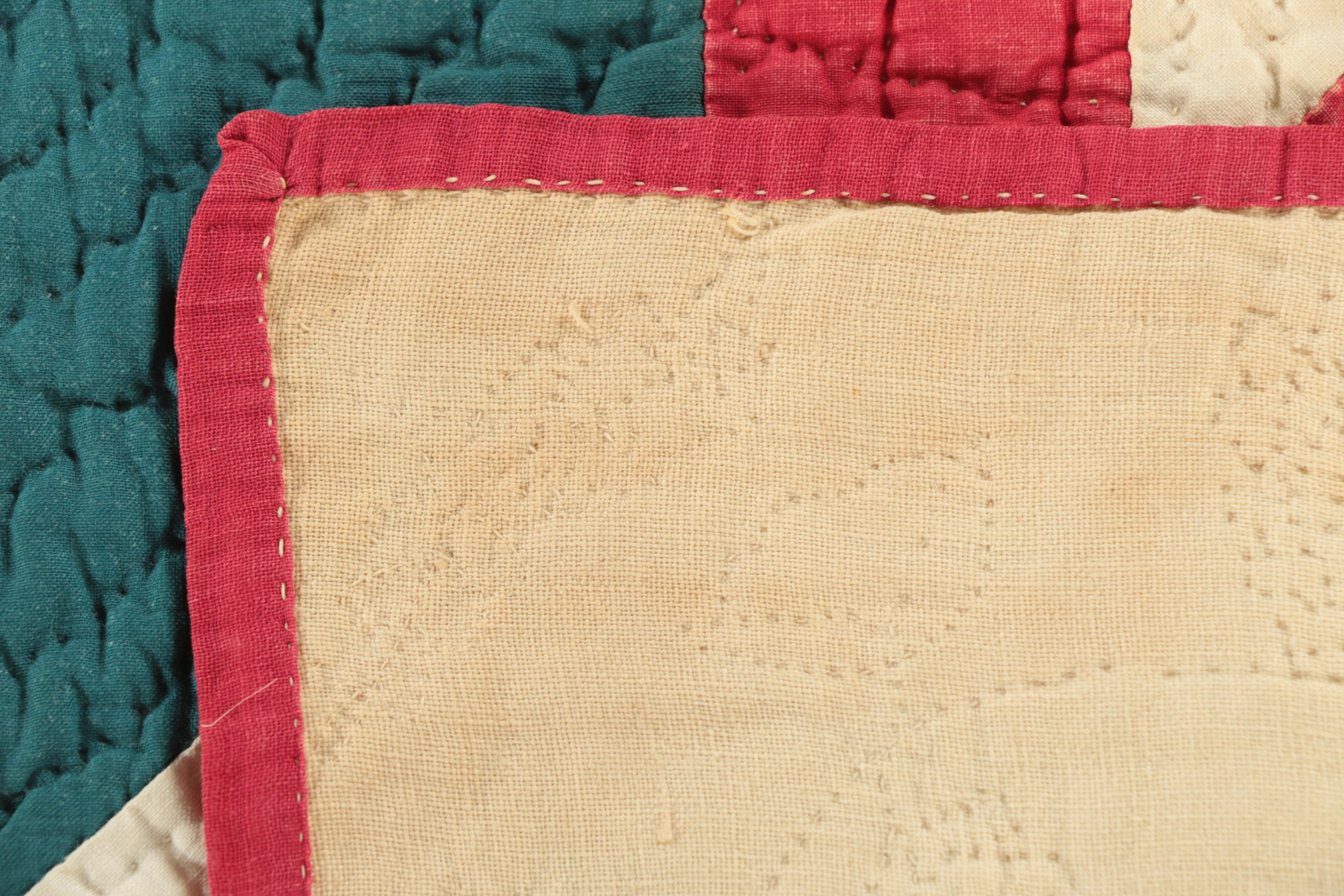 Antique Handmade "Tulip Basket" Red and Green Applique Quilt