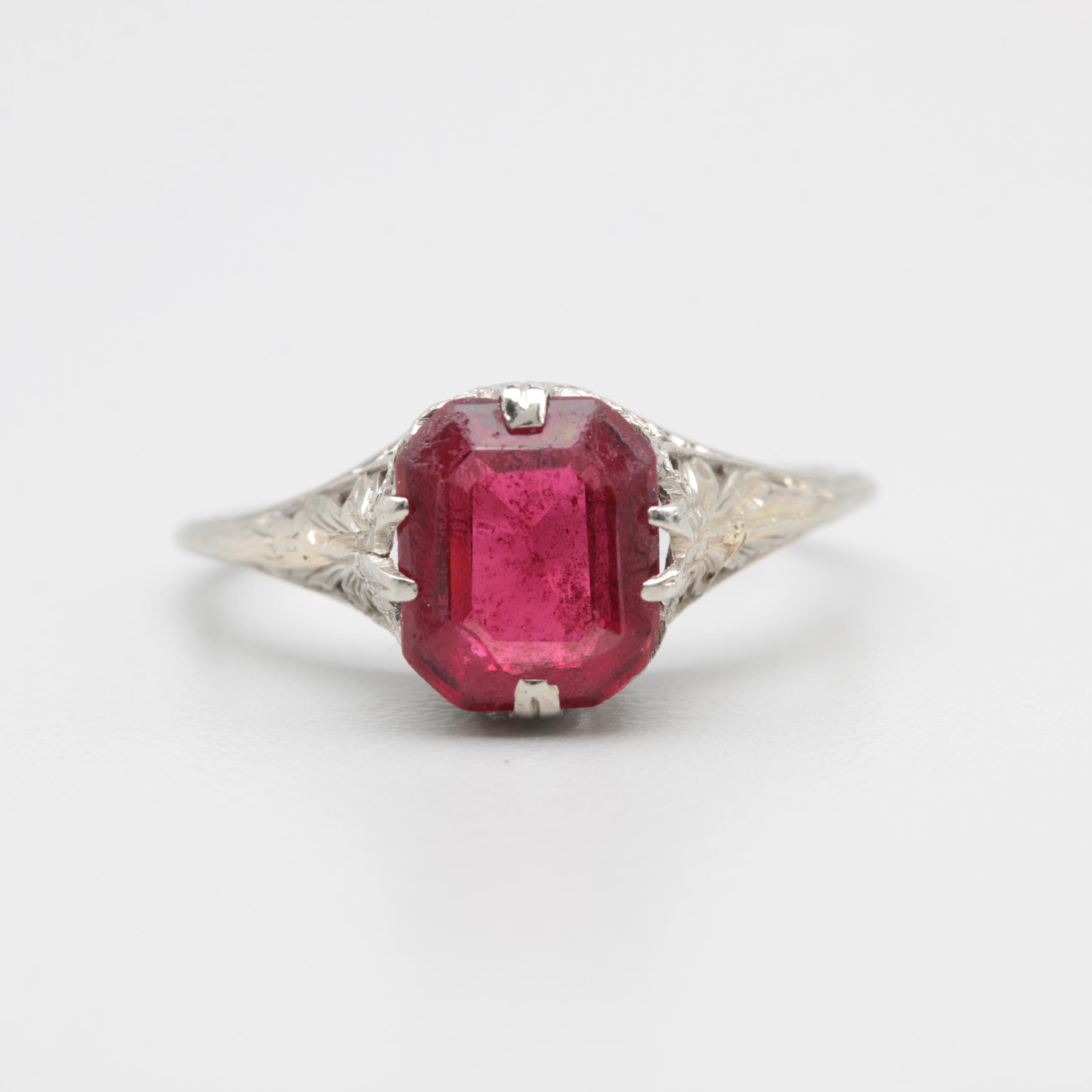 14K White Gold Garnet and Glass Doublet Ring