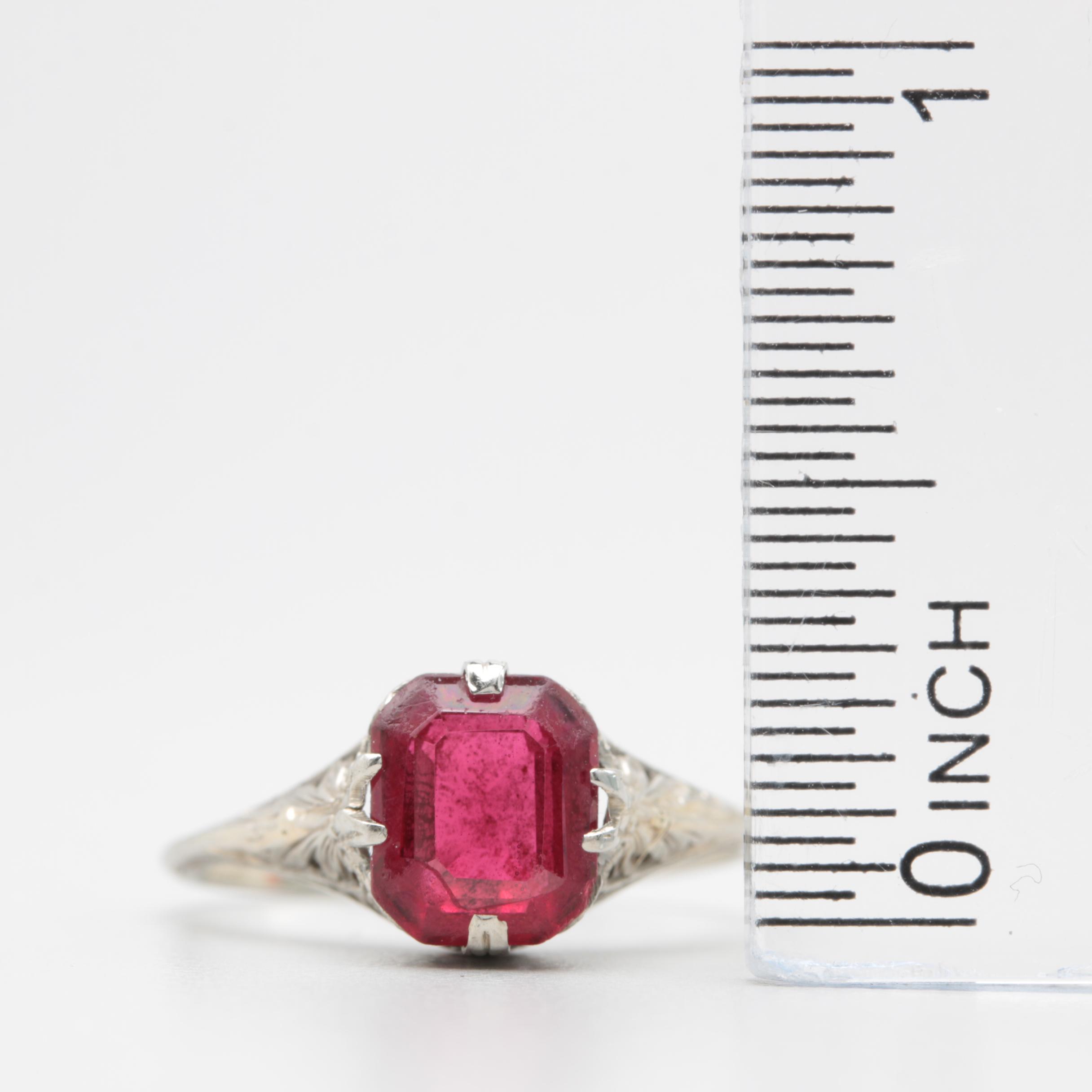 14K White Gold Garnet and Glass Doublet Ring