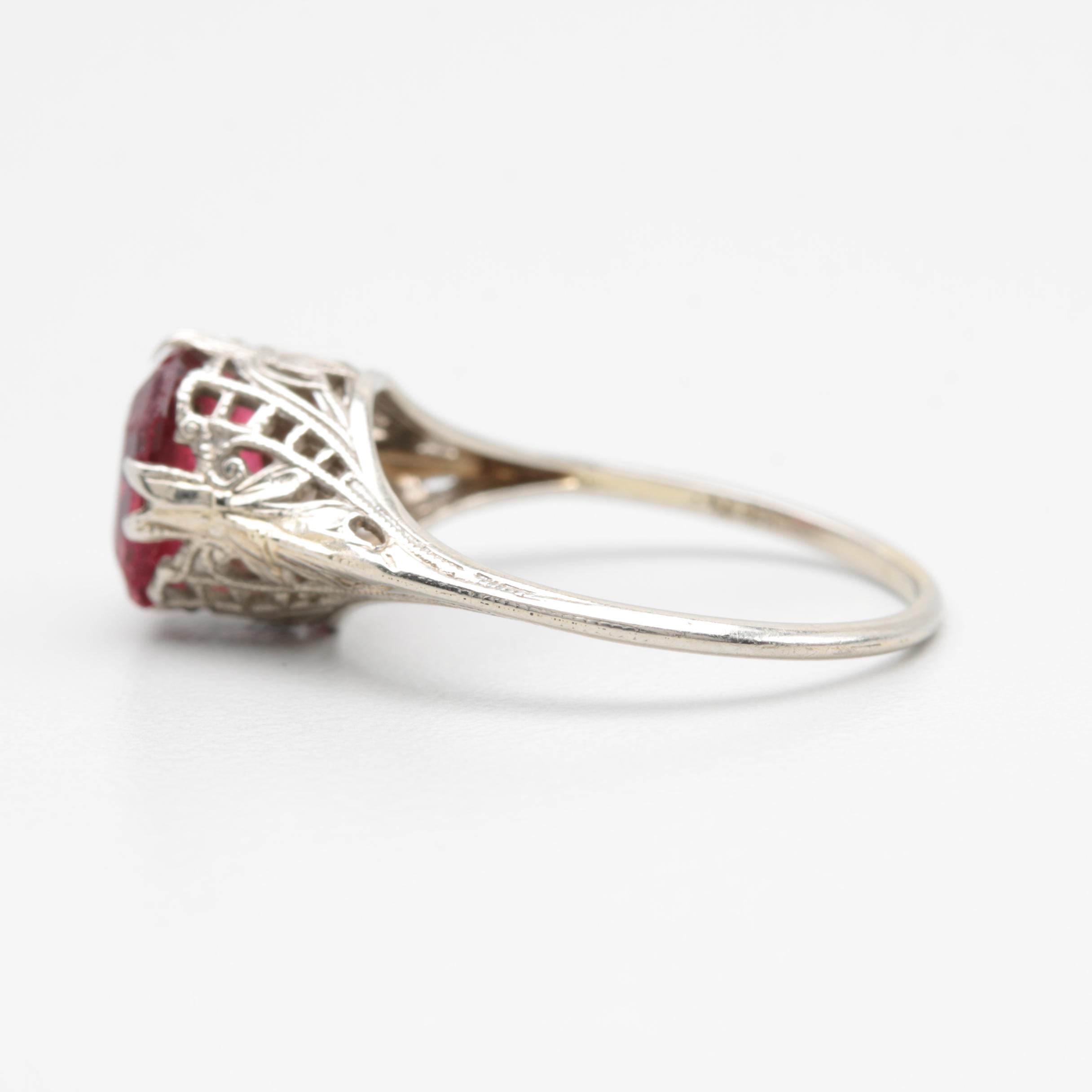 14K White Gold Garnet and Glass Doublet Ring
