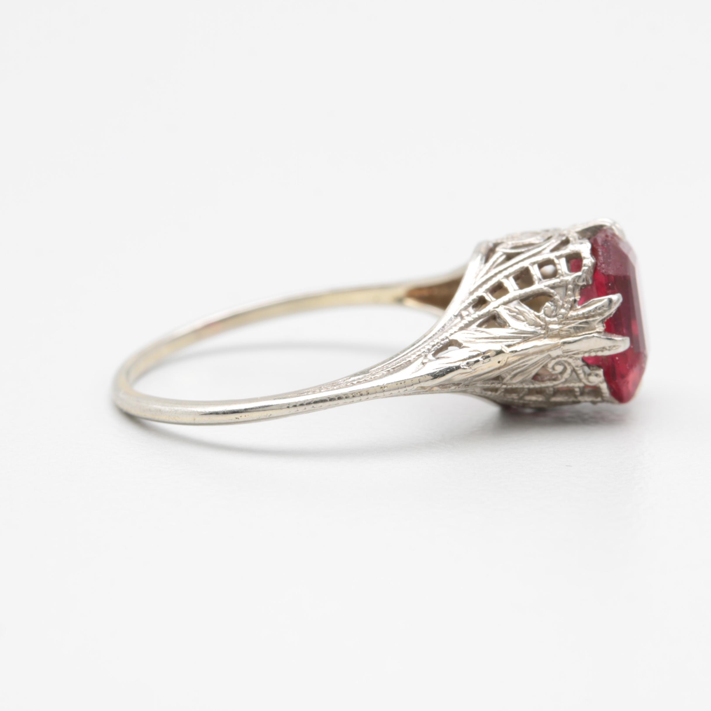 14K White Gold Garnet and Glass Doublet Ring